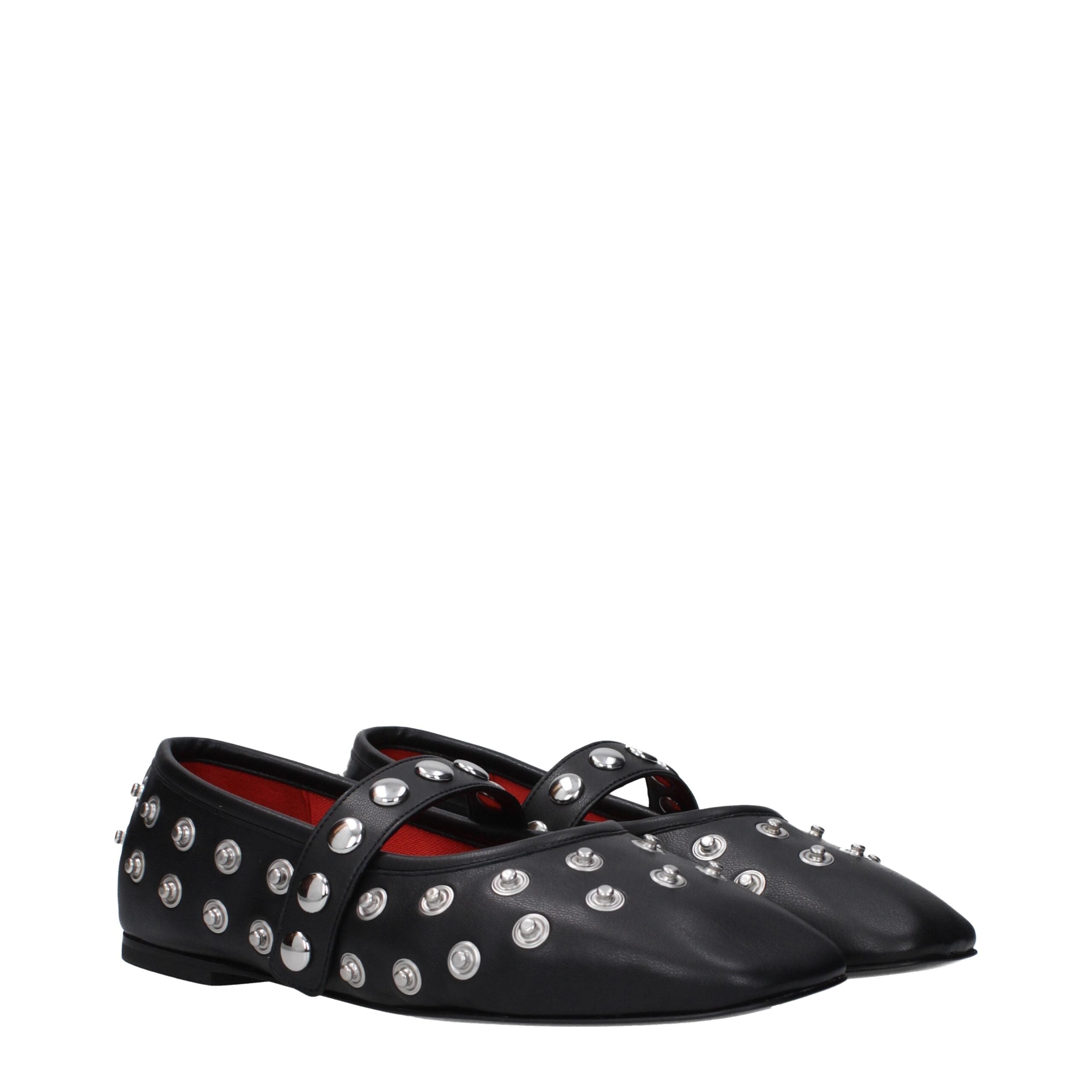 Black Leather Ballet Flats - ventzia