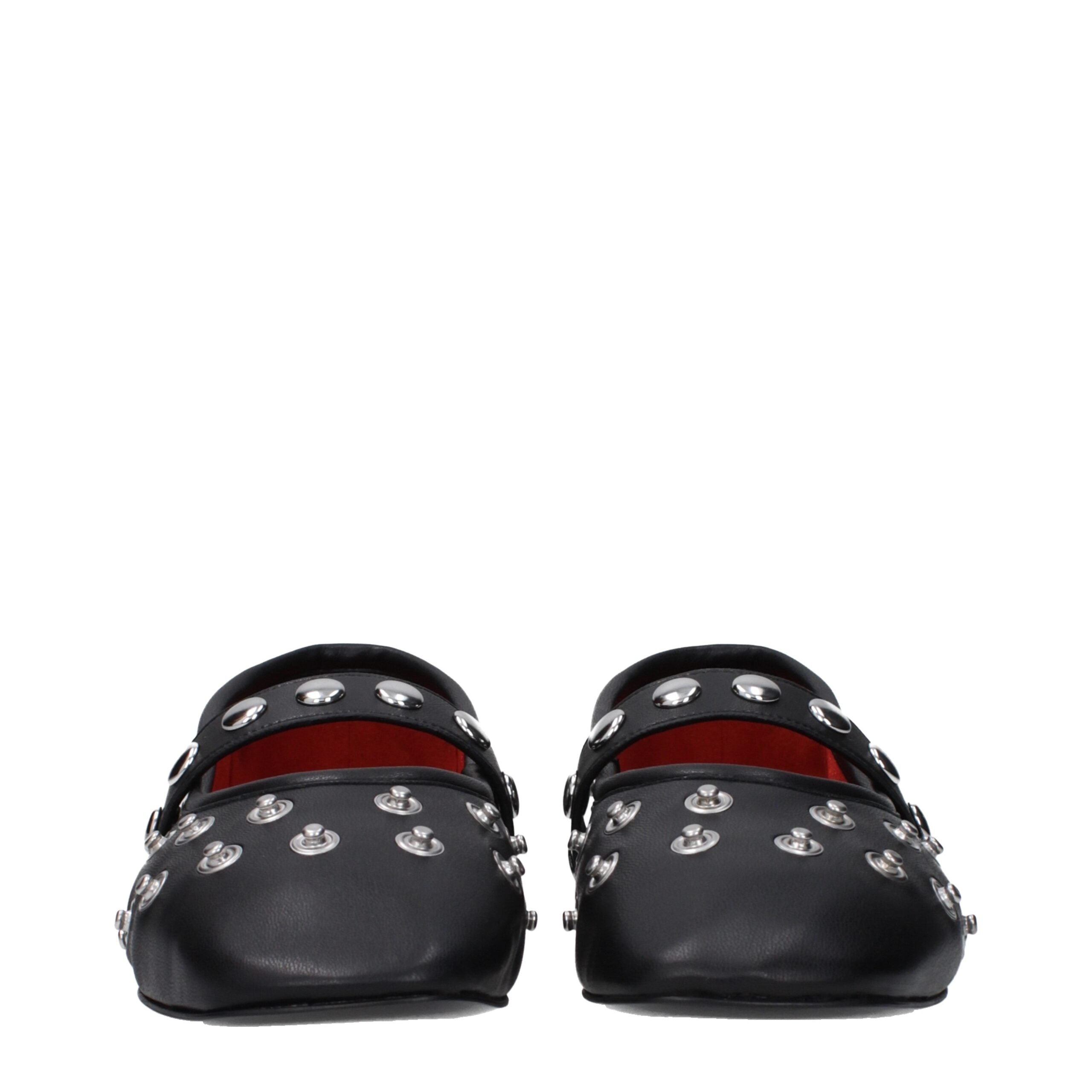 Black Leather Ballet Flats - ventzia