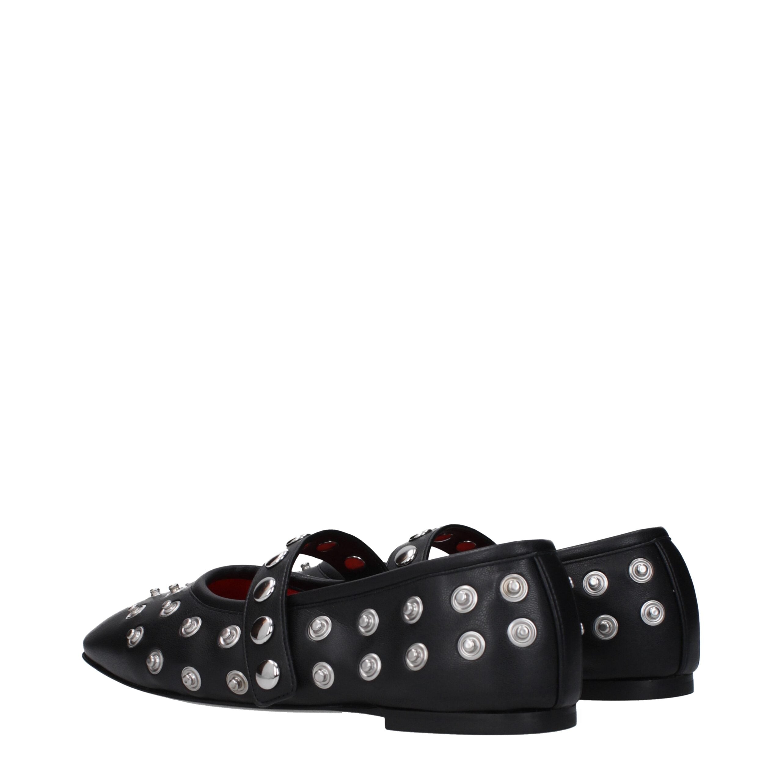 Black Leather Ballet Flats - ventzia