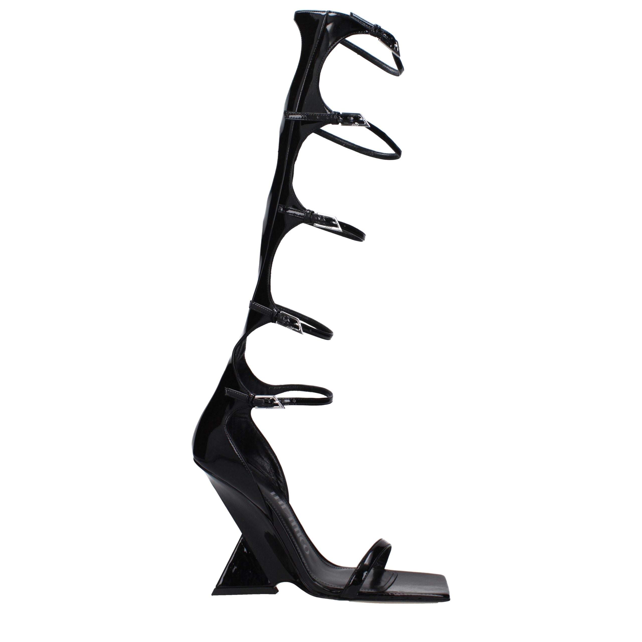 Black Leather Stiletto Heel Sandals - ventzia