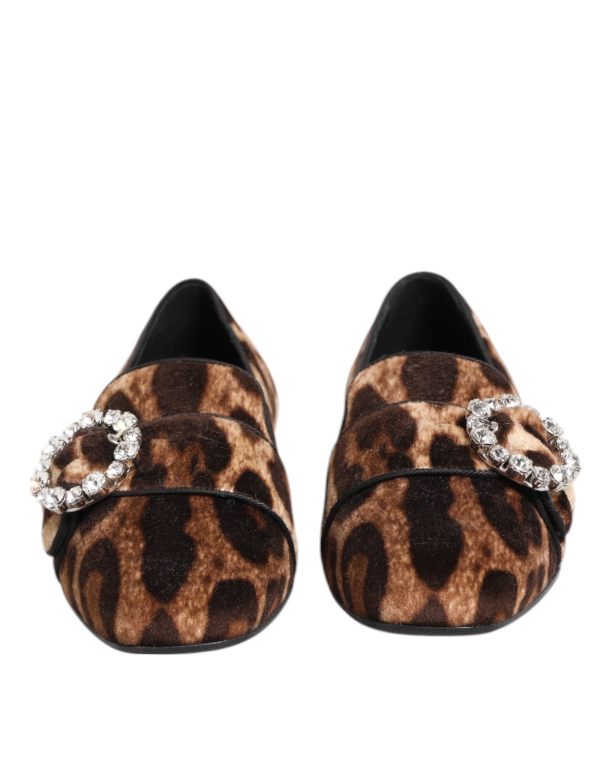 Brown Leopard Print Crystals Loafers Flats Shoes - ventzia