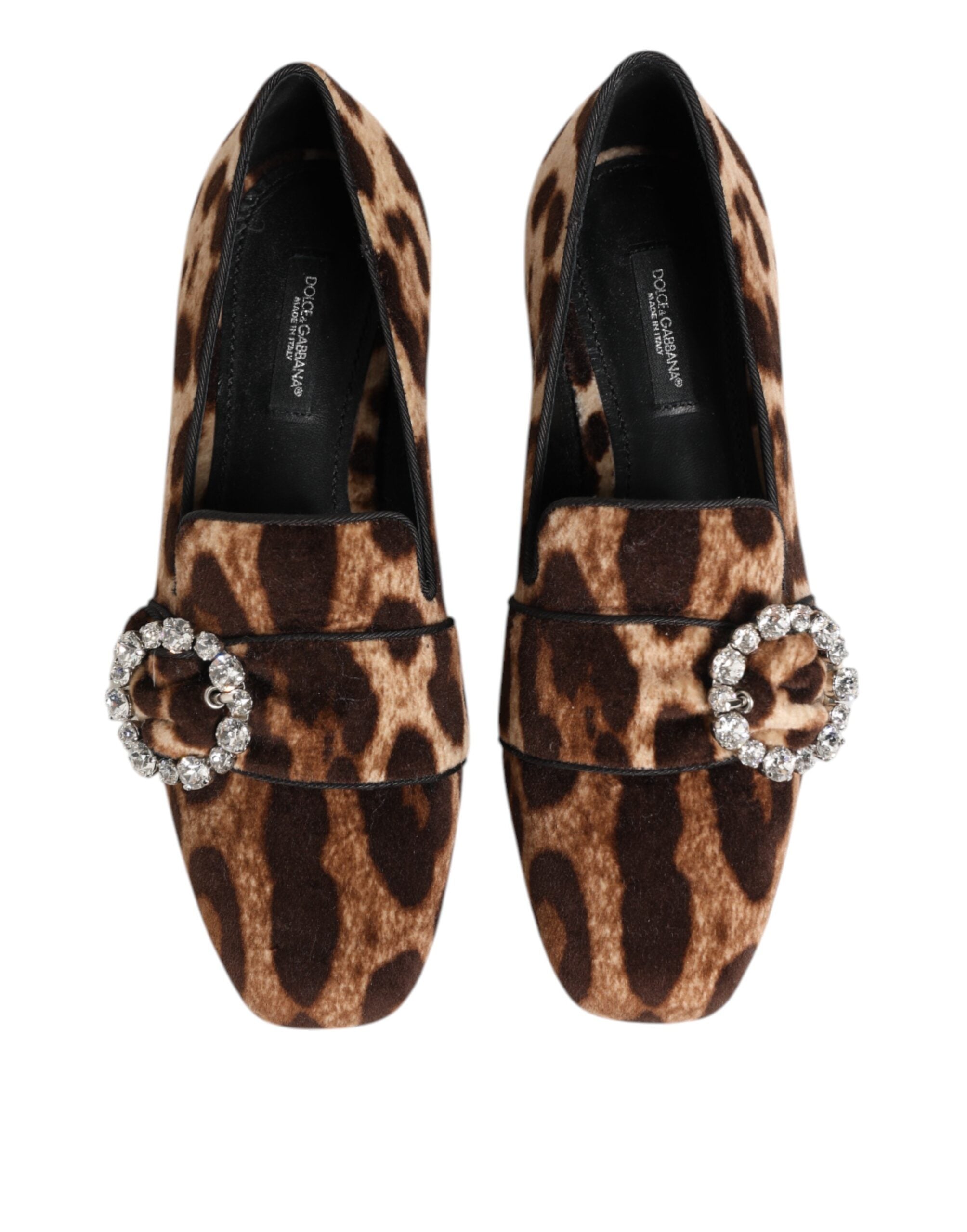 Brown Leopard Print Crystals Loafers Flats Shoes - ventzia