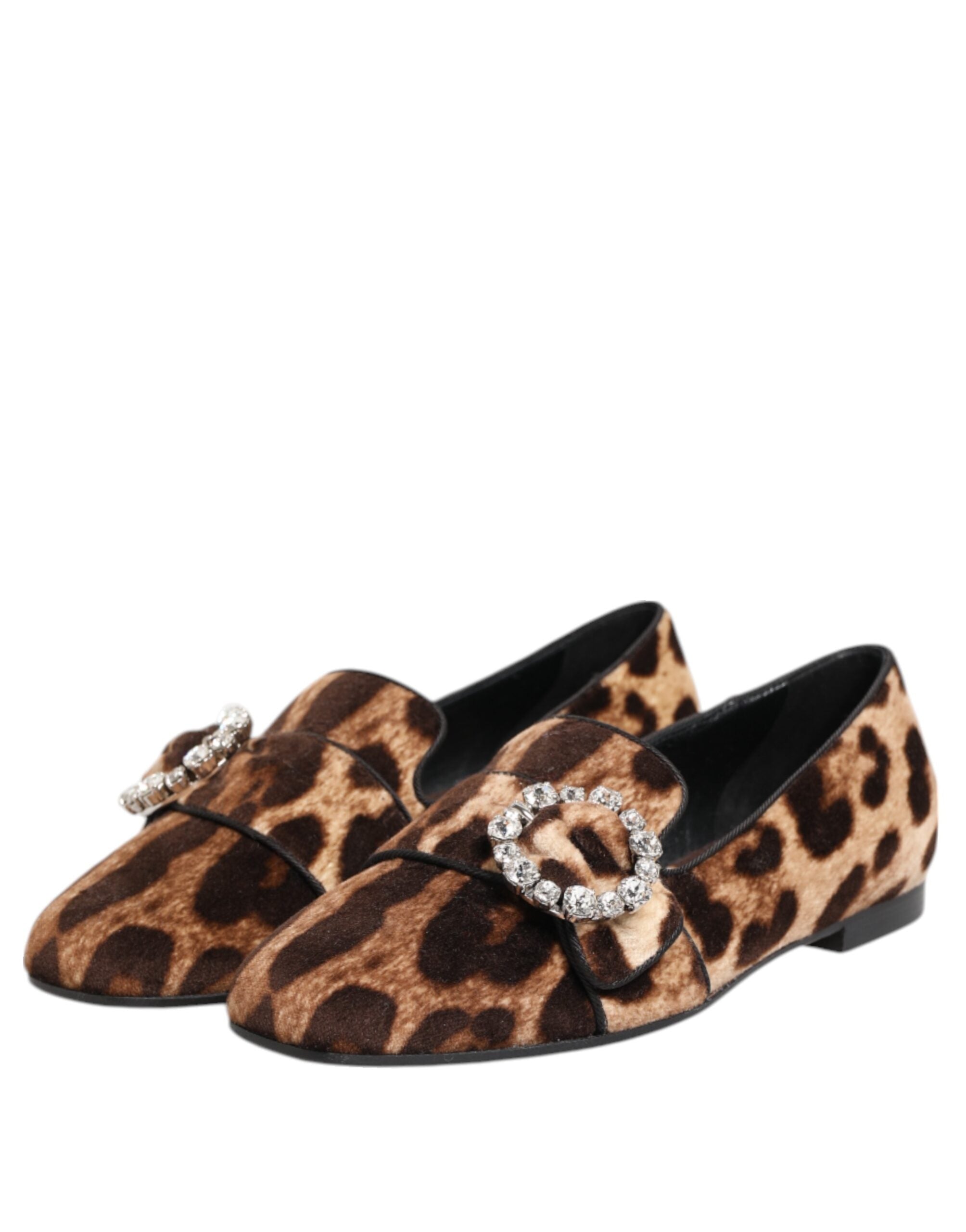 Brown Leopard Print Crystals Loafers Flats Shoes - ventzia