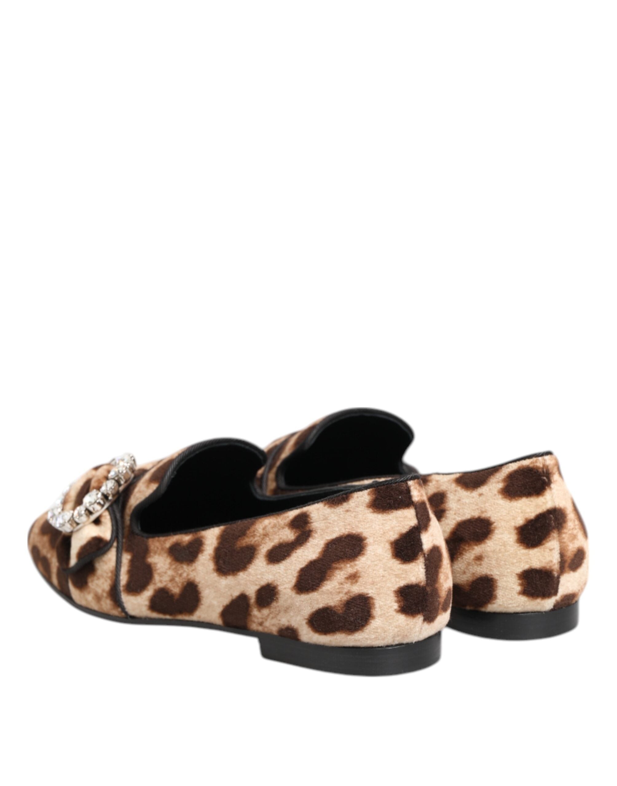 Brown Leopard Print Crystals Loafers Flats Shoes - ventzia