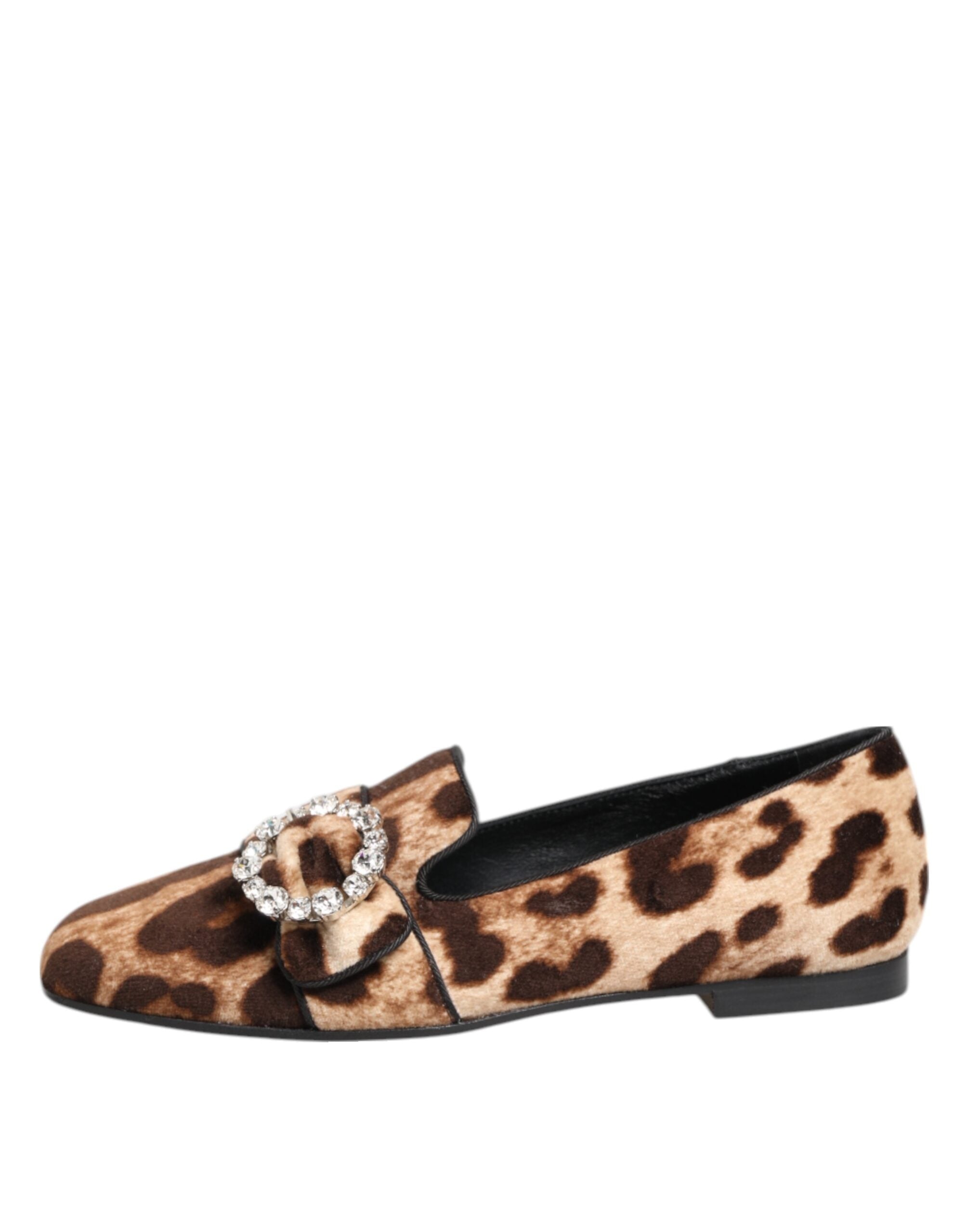 Brown Leopard Print Crystals Loafers Flats Shoes - ventzia