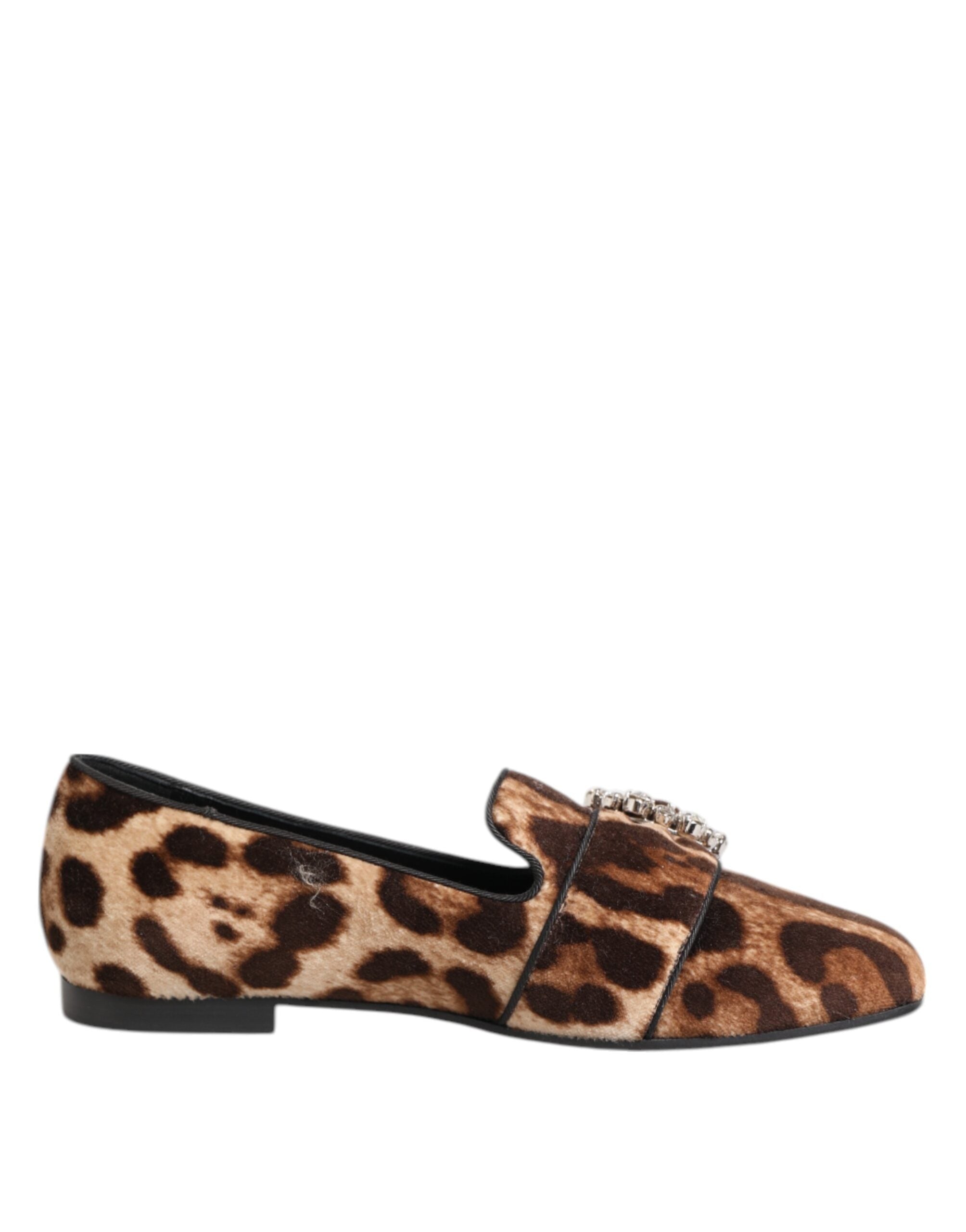 Brown Leopard Print Crystals Loafers Flats Shoes - ventzia