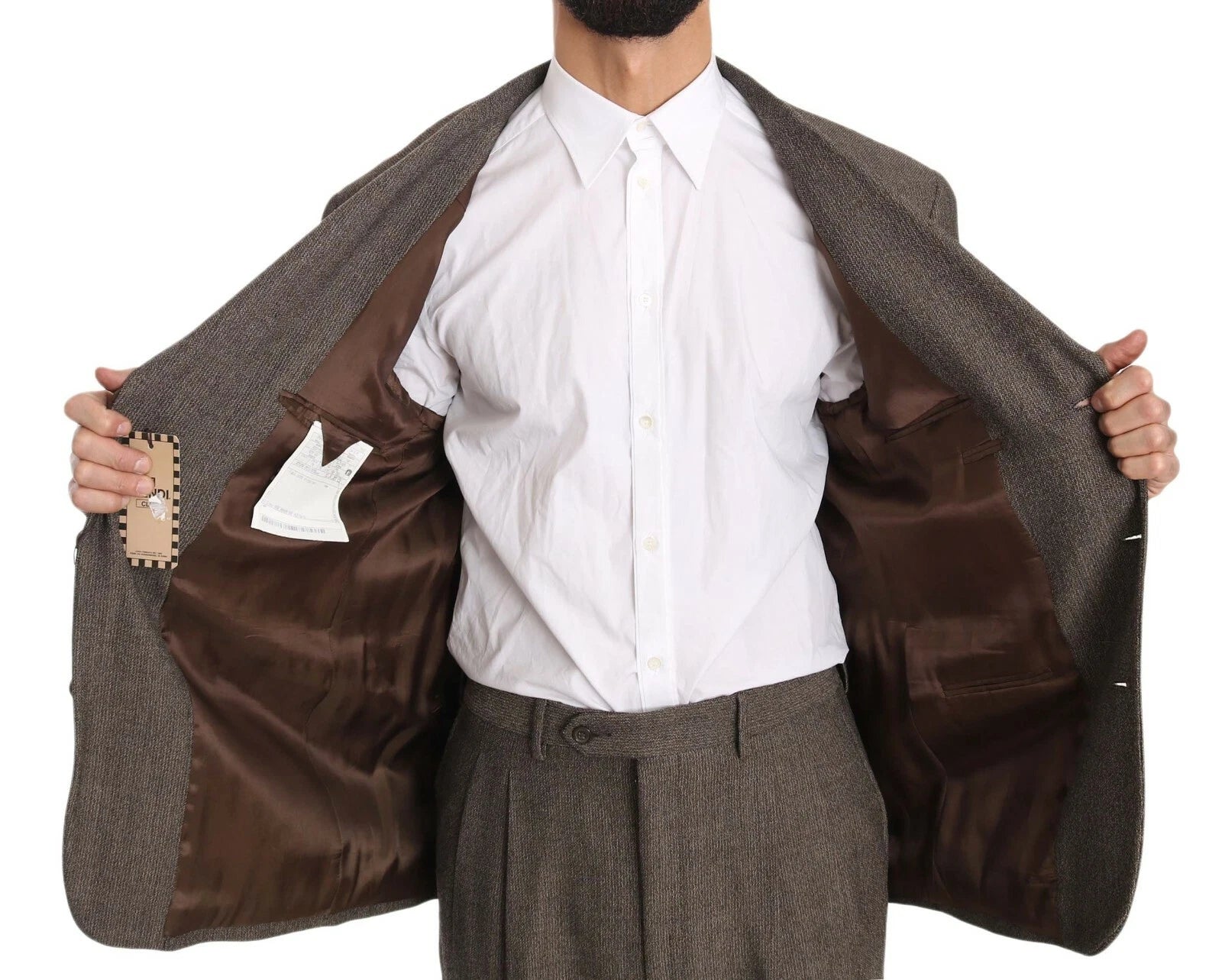 Brown Single Breasted Wool Suit - ventzia