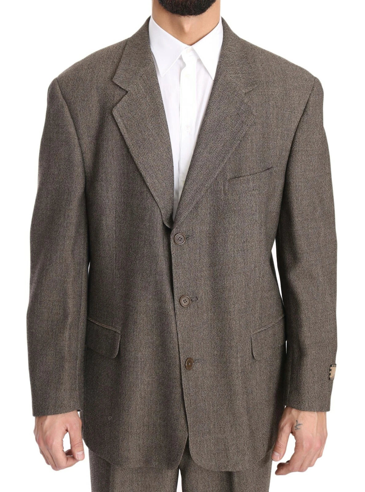 Brown Single Breasted Wool Suit - ventzia