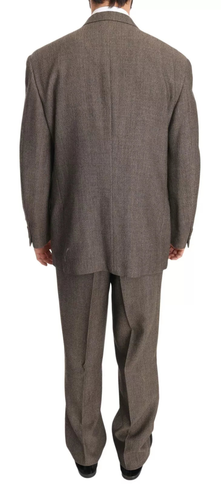 Brown Single Breasted Wool Suit - ventzia