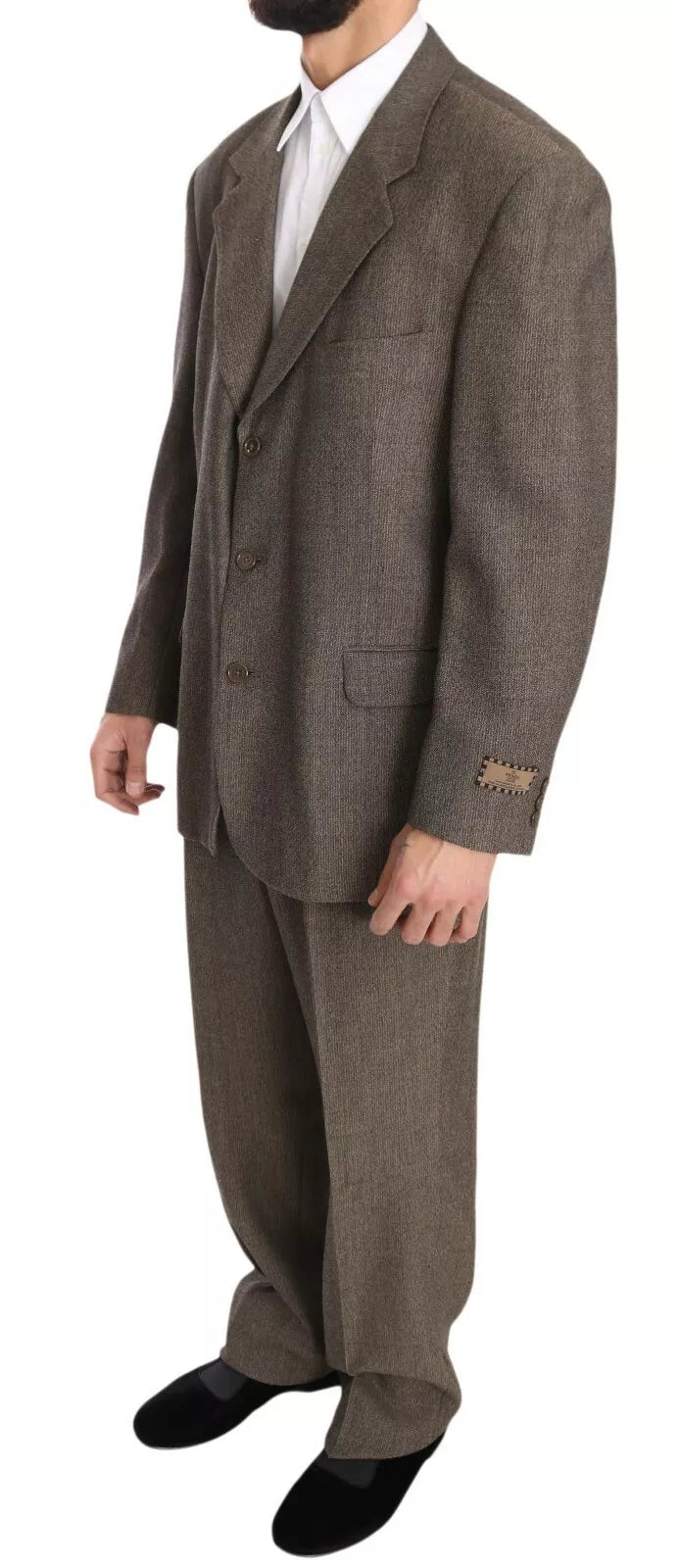 Brown Single Breasted Wool Suit - ventzia