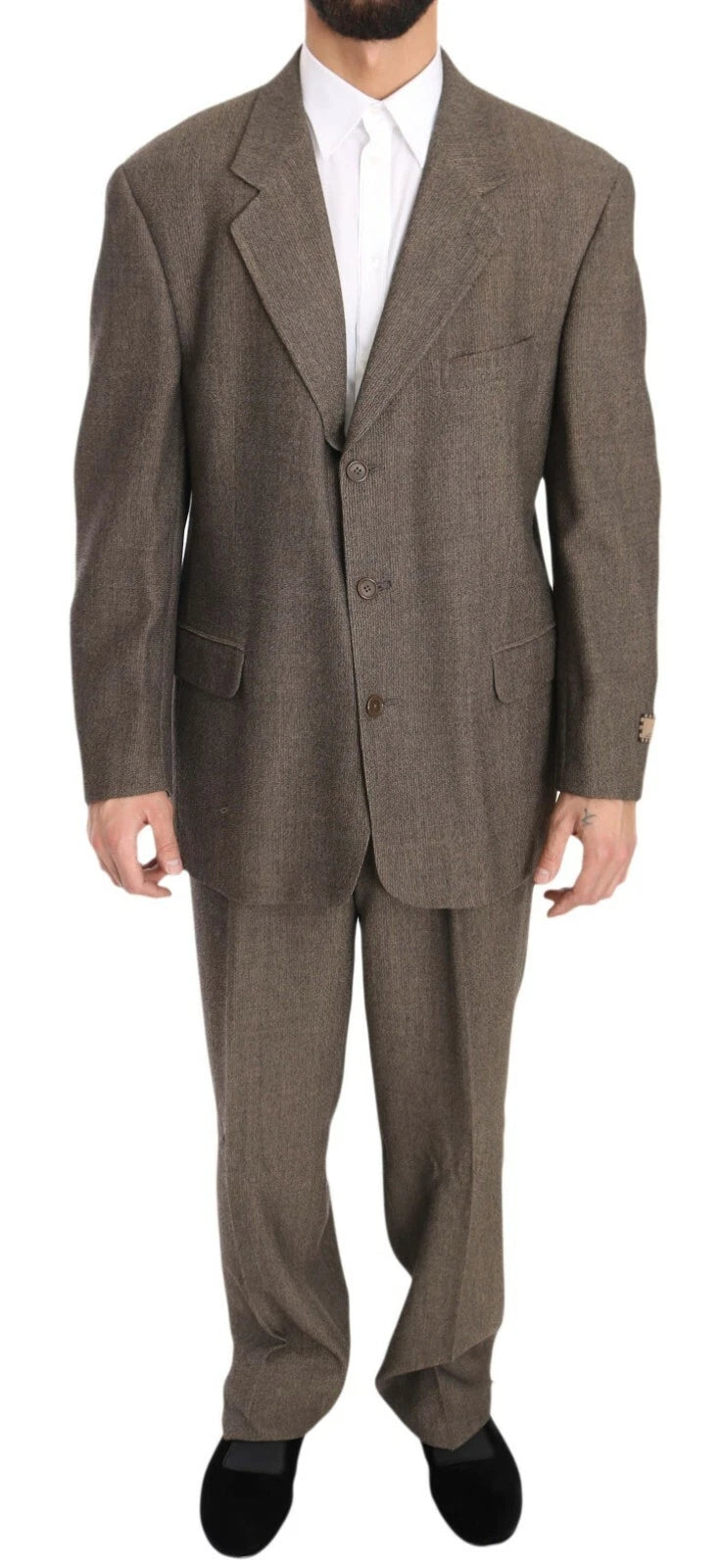 Brown Single Breasted Wool Suit - ventzia