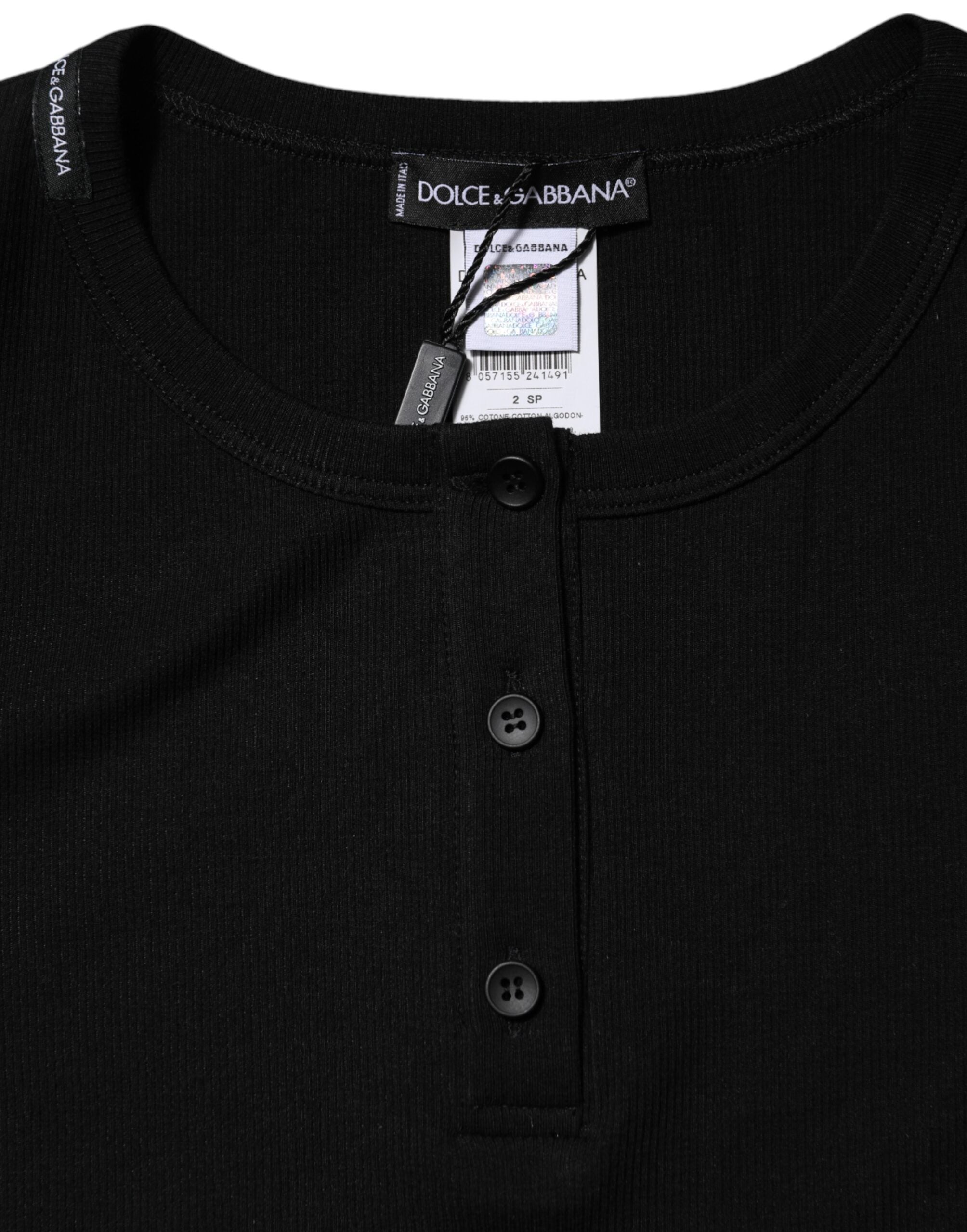Black Cotton Henley Short Sleeves Top T-shirt - ventzia