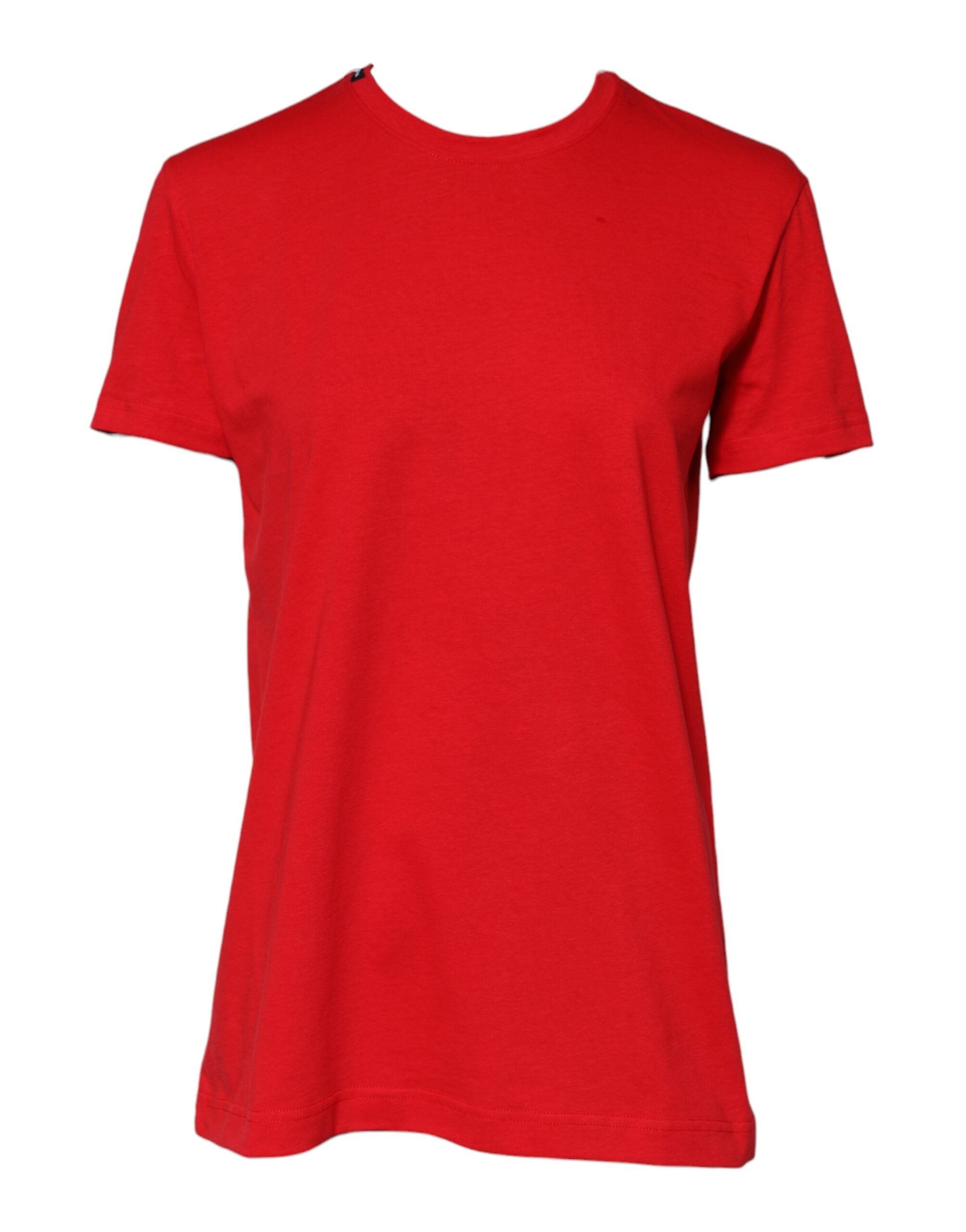 Red Cotton Crew Neck Short Sleeves Top T-shirt - ventzia