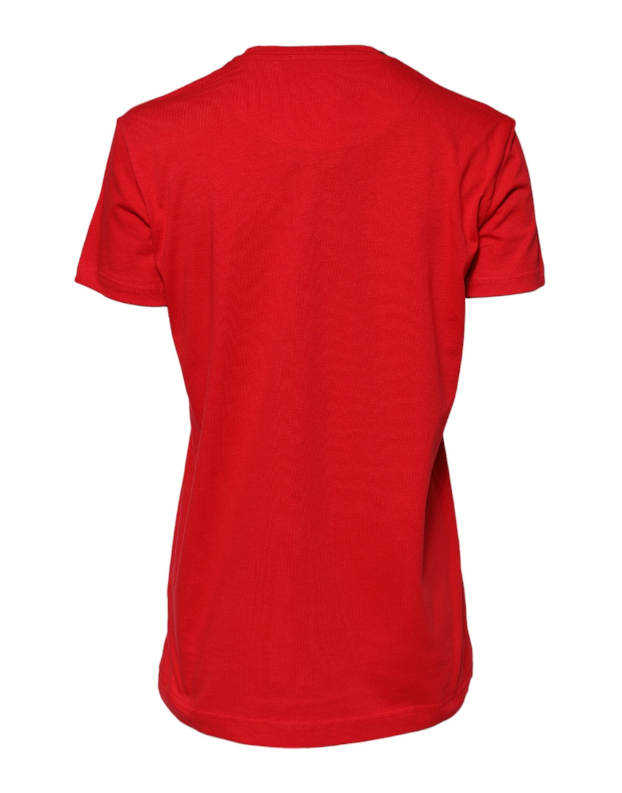 Red Cotton Crew Neck Short Sleeves Top T-shirt - ventzia