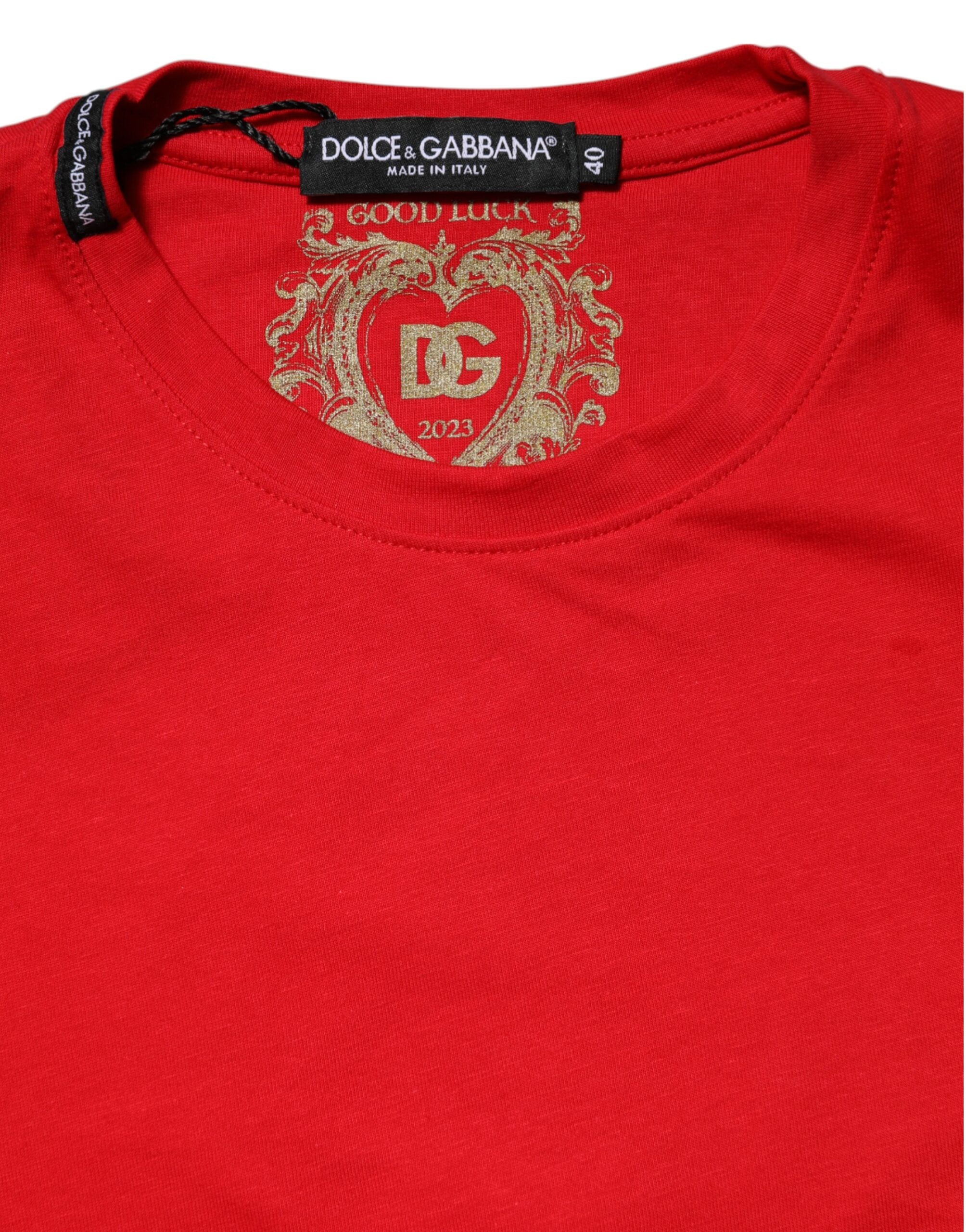 Red Cotton Crew Neck Short Sleeves Top T-shirt - ventzia