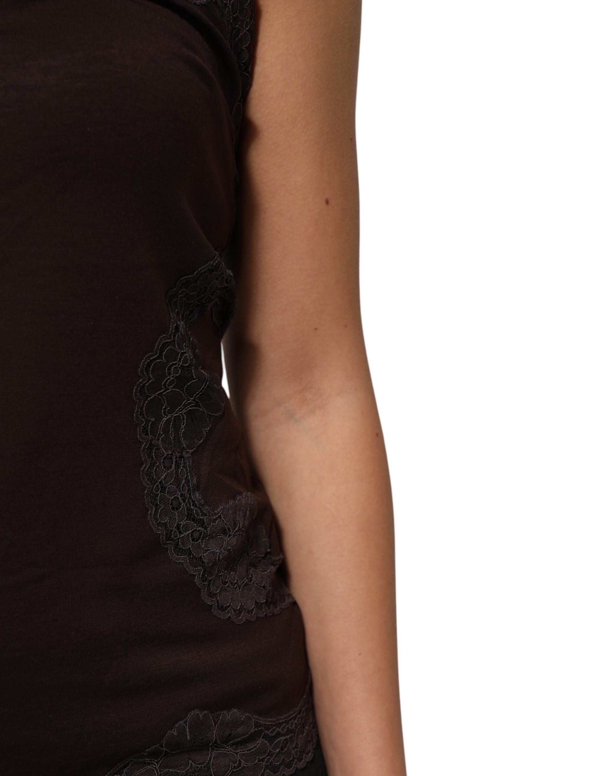 Dark Brown Lace Trim Wool Sleeveless Tank Top - ventzia