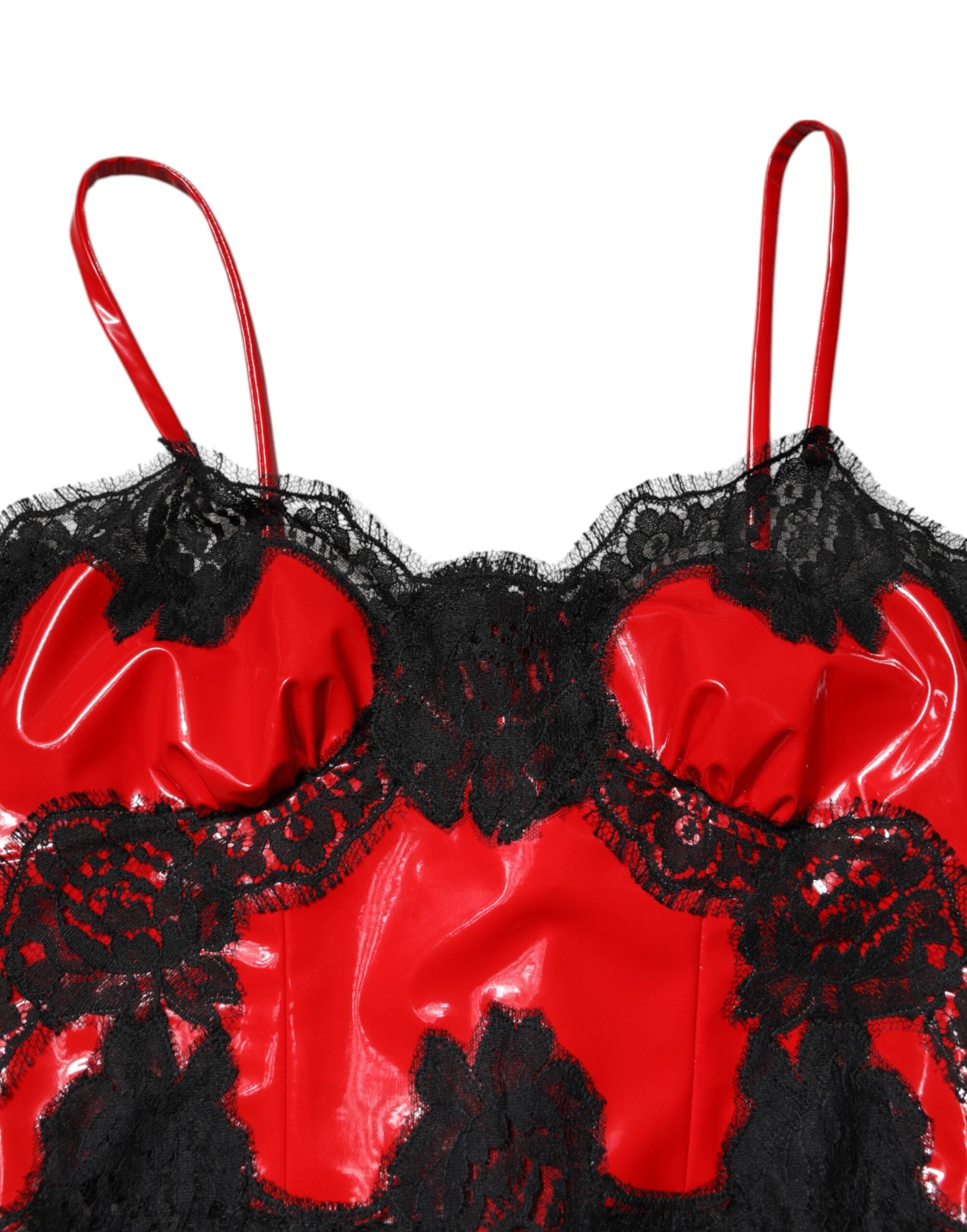 Red Black Lace Trim Polyester Sleeveless Tank Top - ventzia