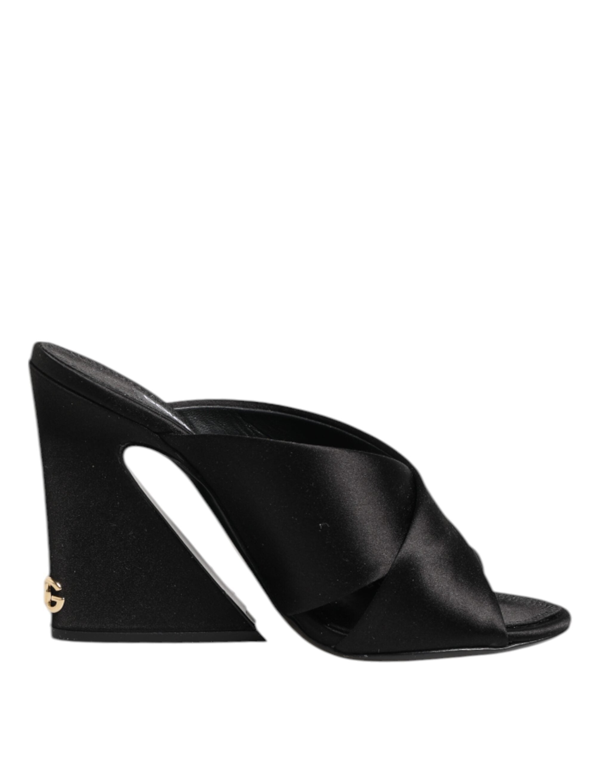 Black Logo KEIRA Satin Slides Sandals Shoes - ventzia