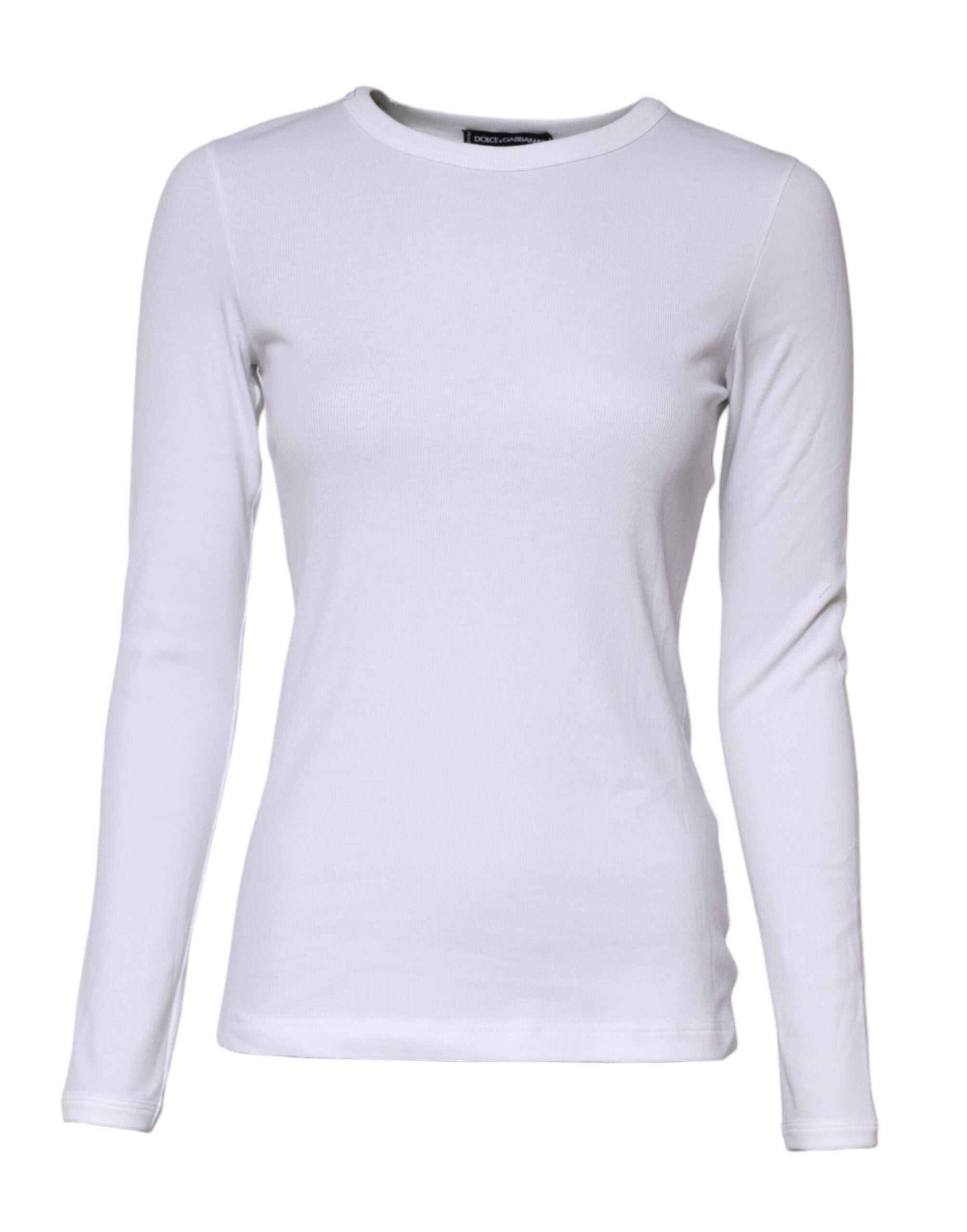 White Cotton Knit Round Neck Long Sleeves T-shirt - ventzia