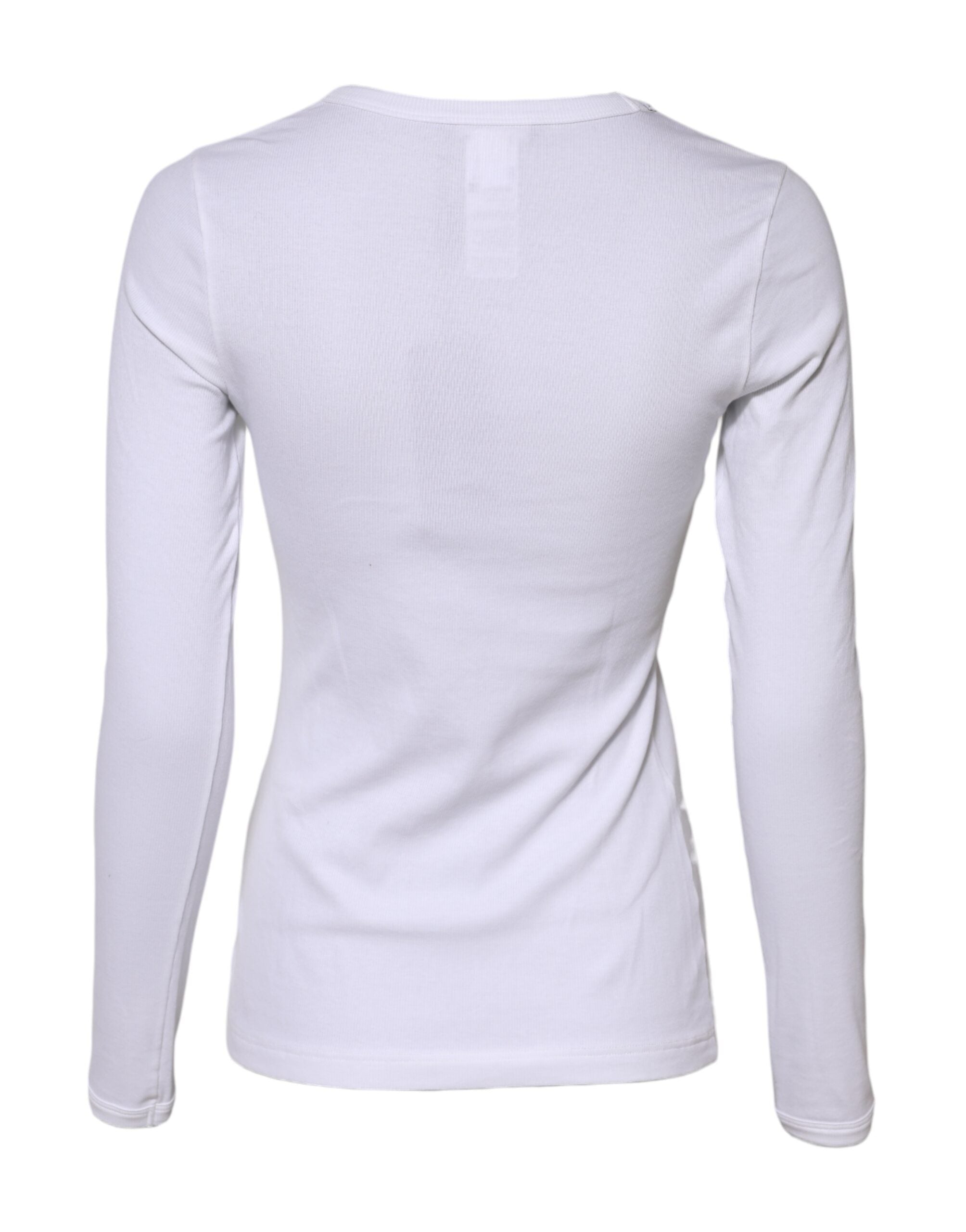 White Cotton Knit Round Neck Long Sleeves T-shirt - ventzia