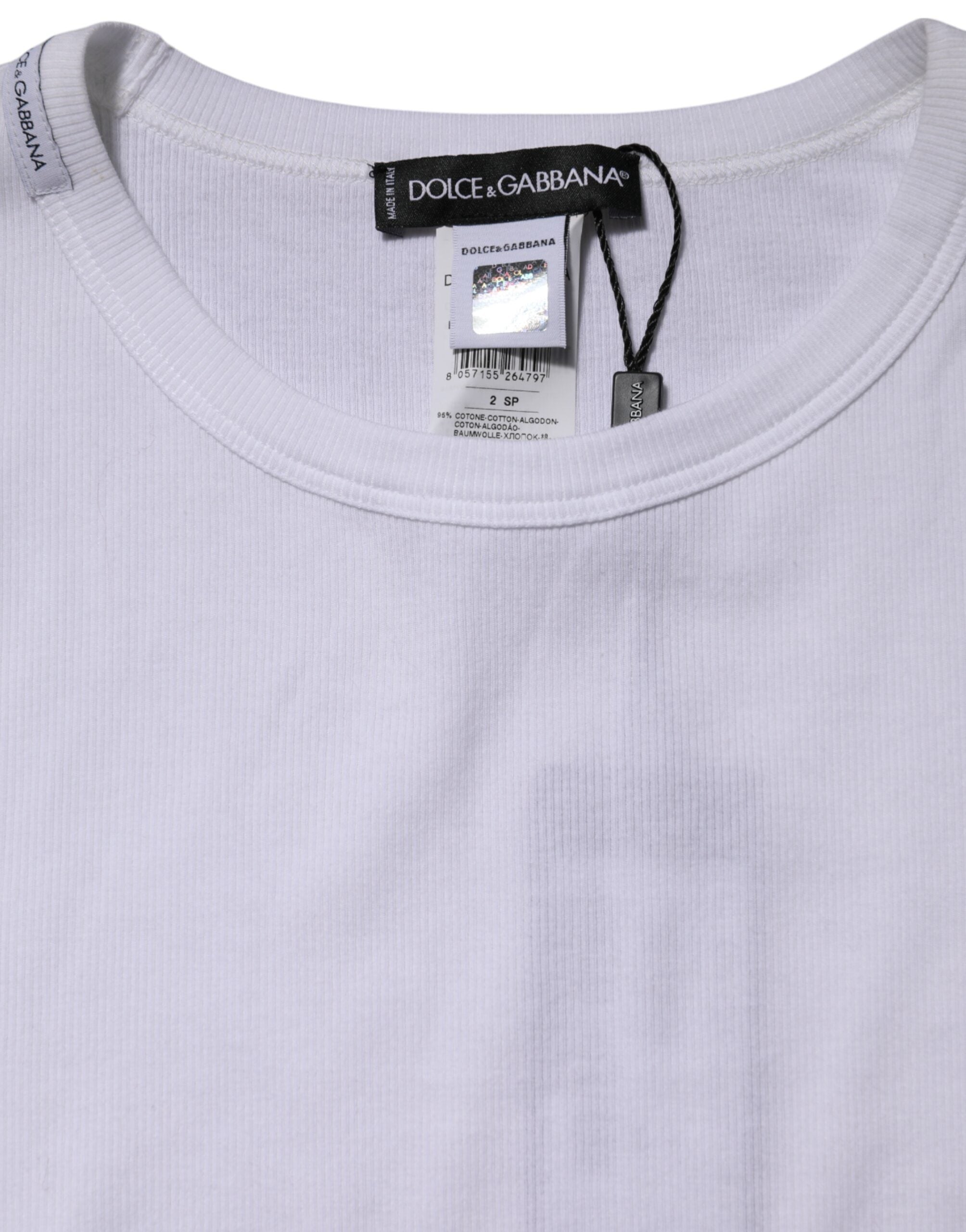 White Cotton Knit Round Neck Long Sleeves T-shirt - ventzia
