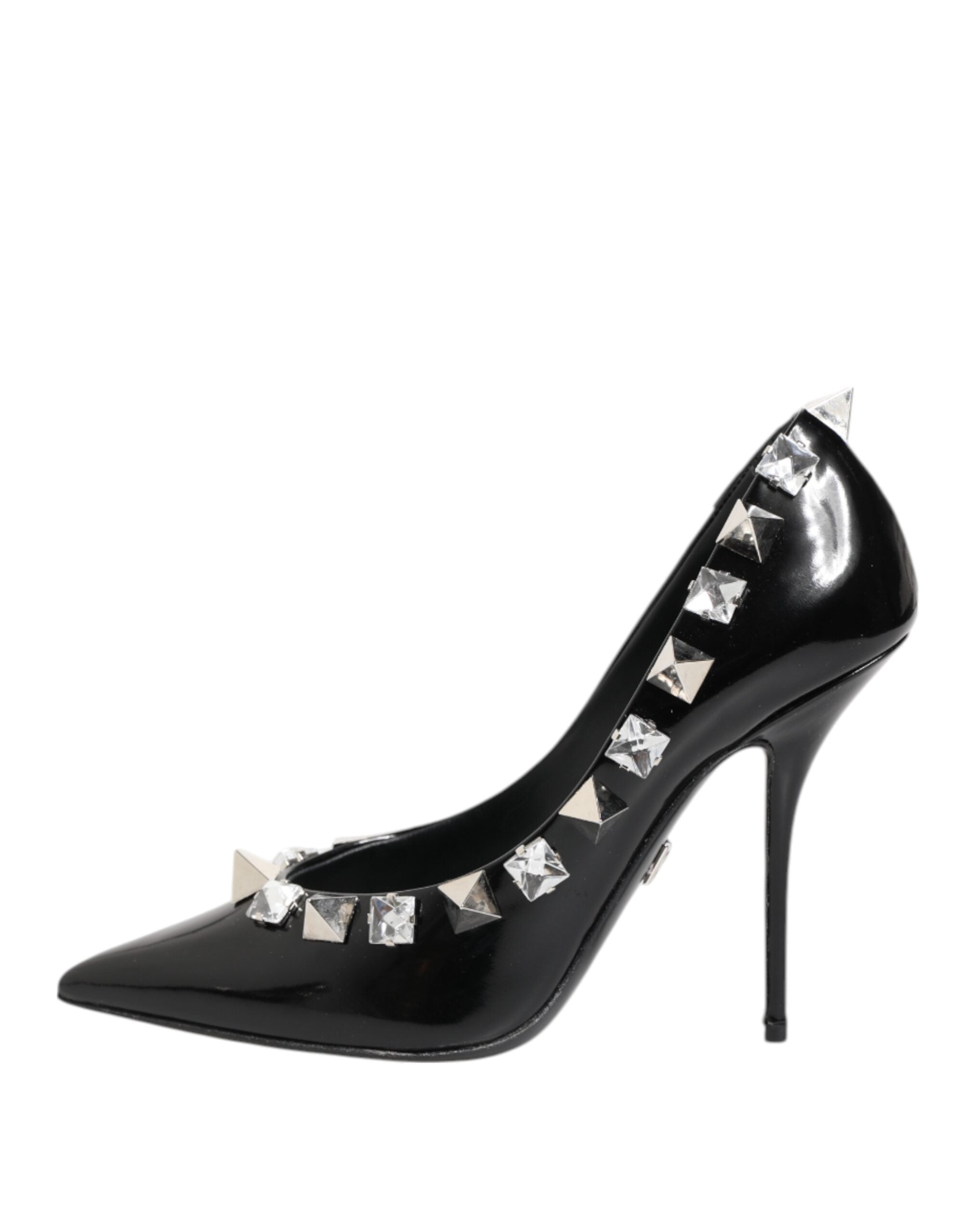 Black Crystals Studs Stiletto Pumps Shoes - ventzia