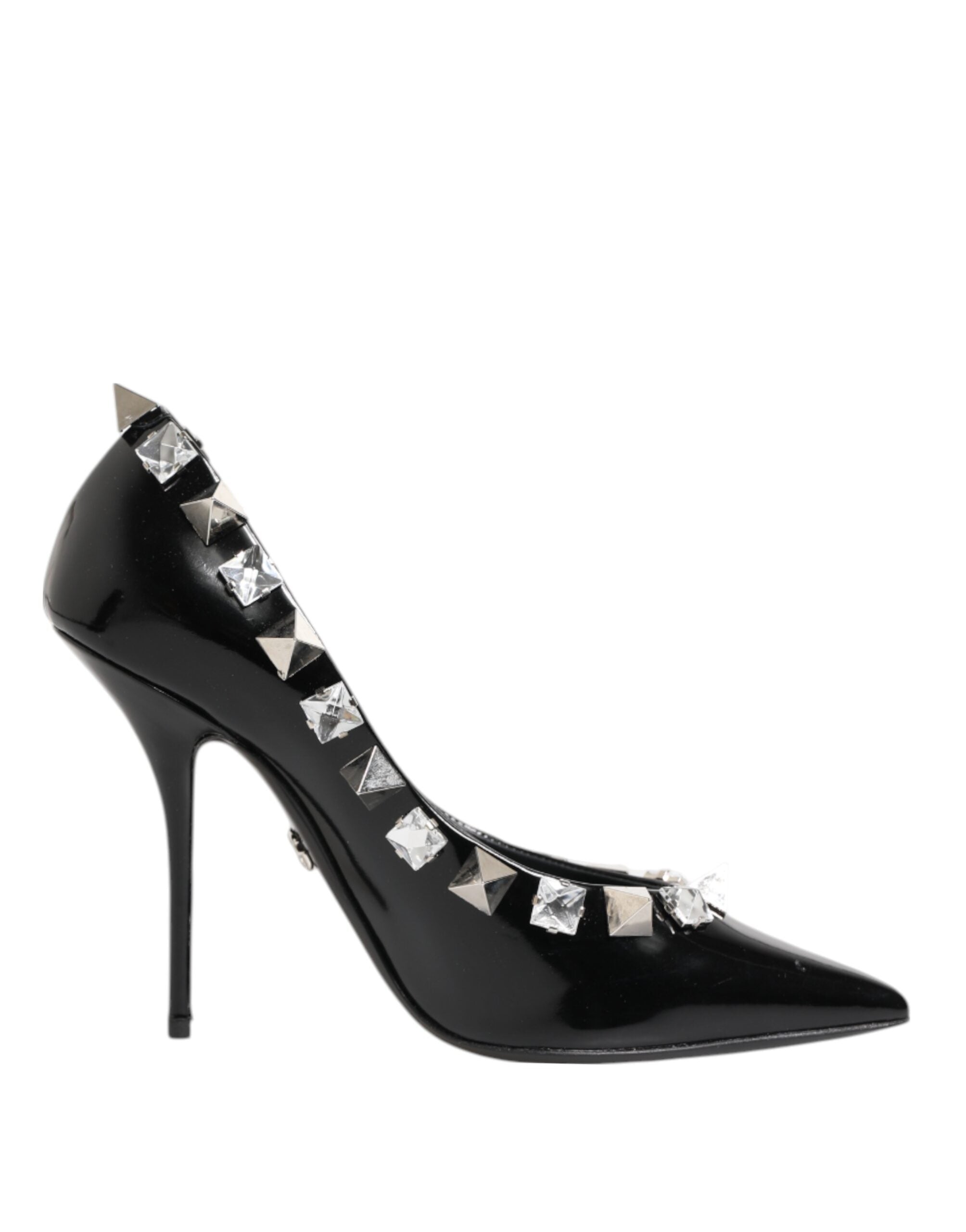 Black Crystals Studs Stiletto Pumps Shoes - ventzia