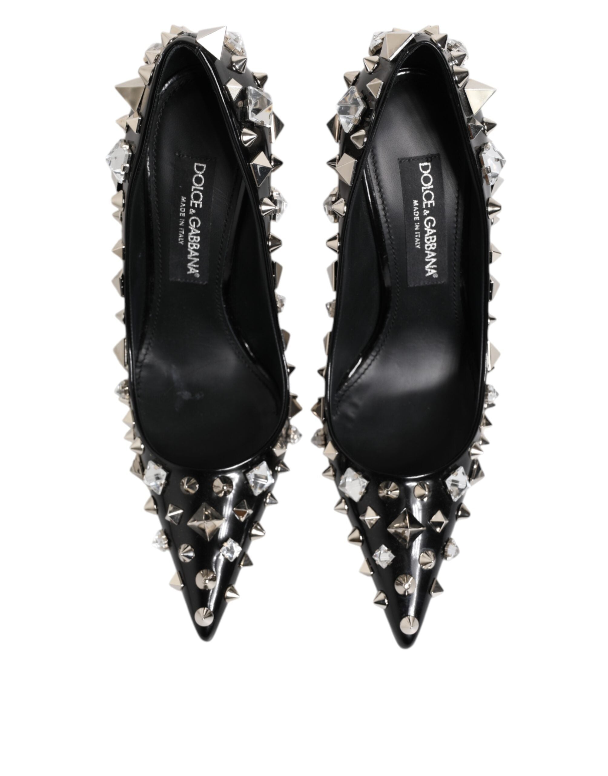 Black Crystals Studs Stiletto Pumps Shoes - ventzia