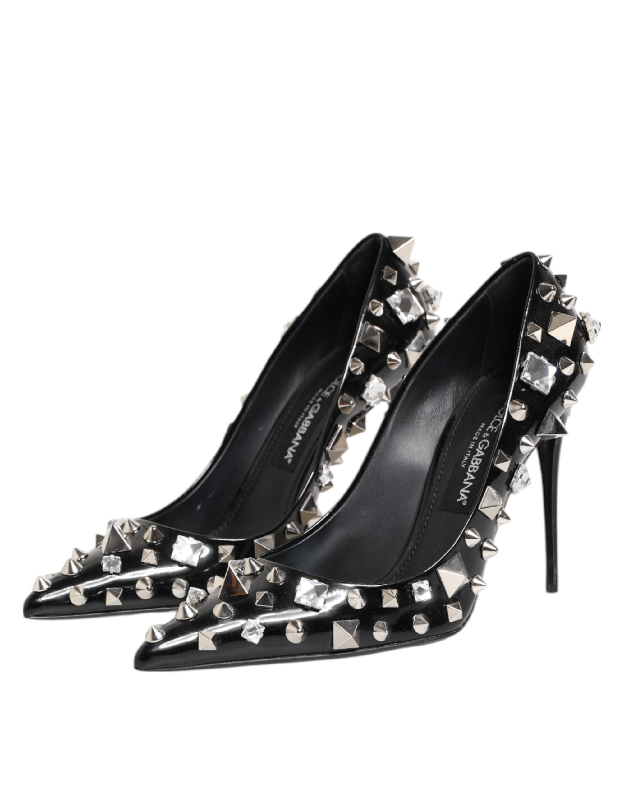 Black Crystals Studs Stiletto Pumps Shoes - ventzia
