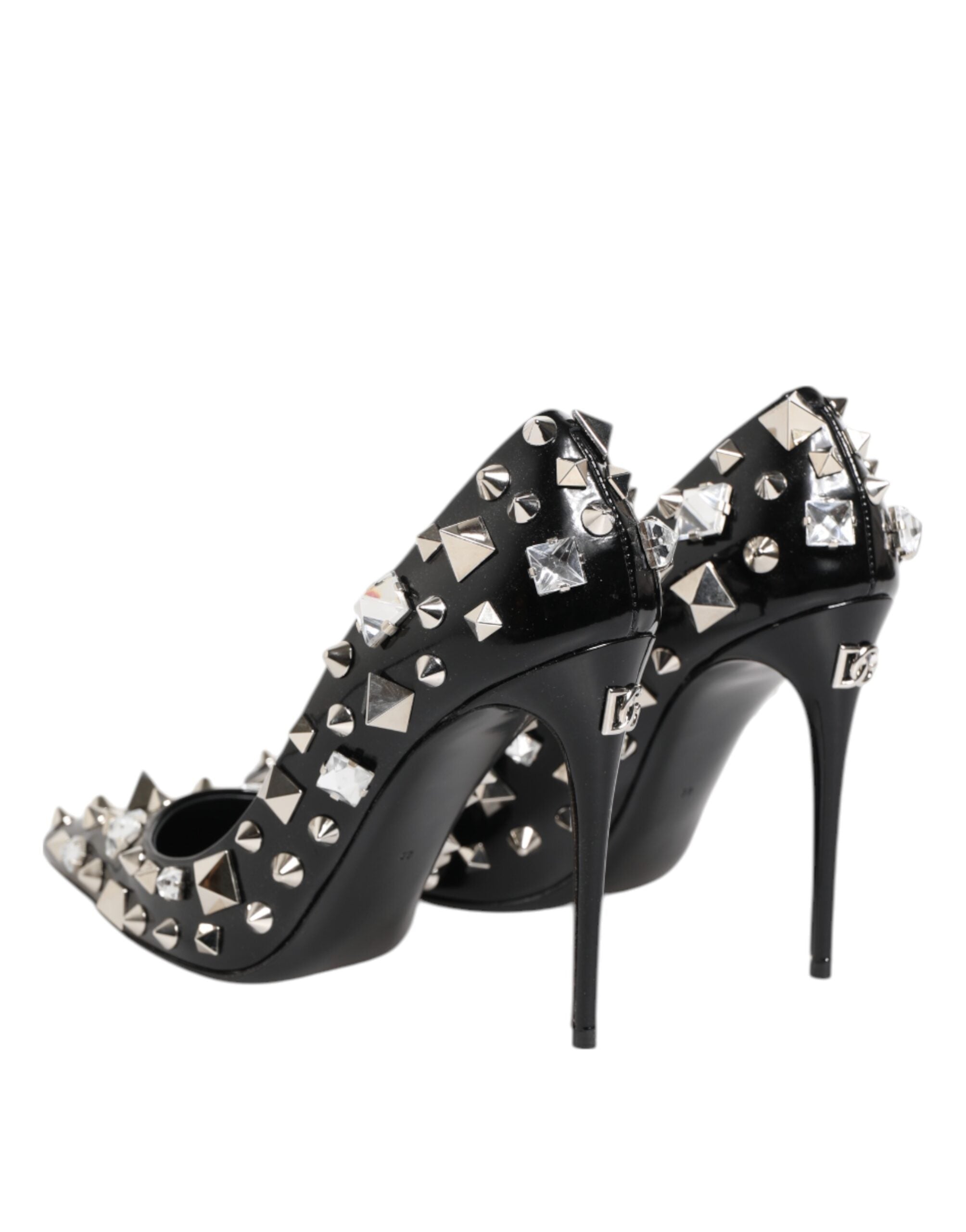 Black Crystals Studs Stiletto Pumps Shoes - ventzia