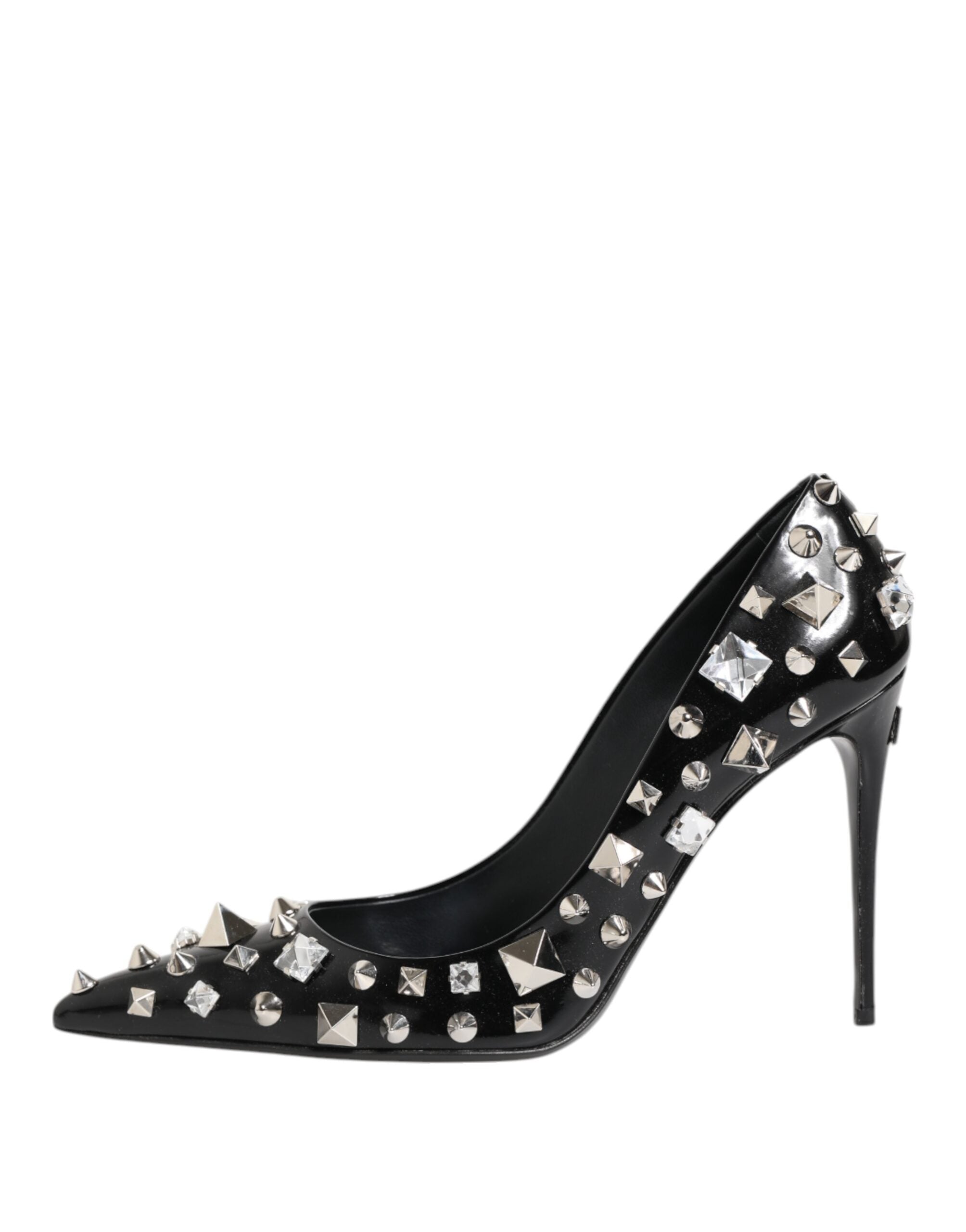 Black Crystals Studs Stiletto Pumps Shoes - ventzia