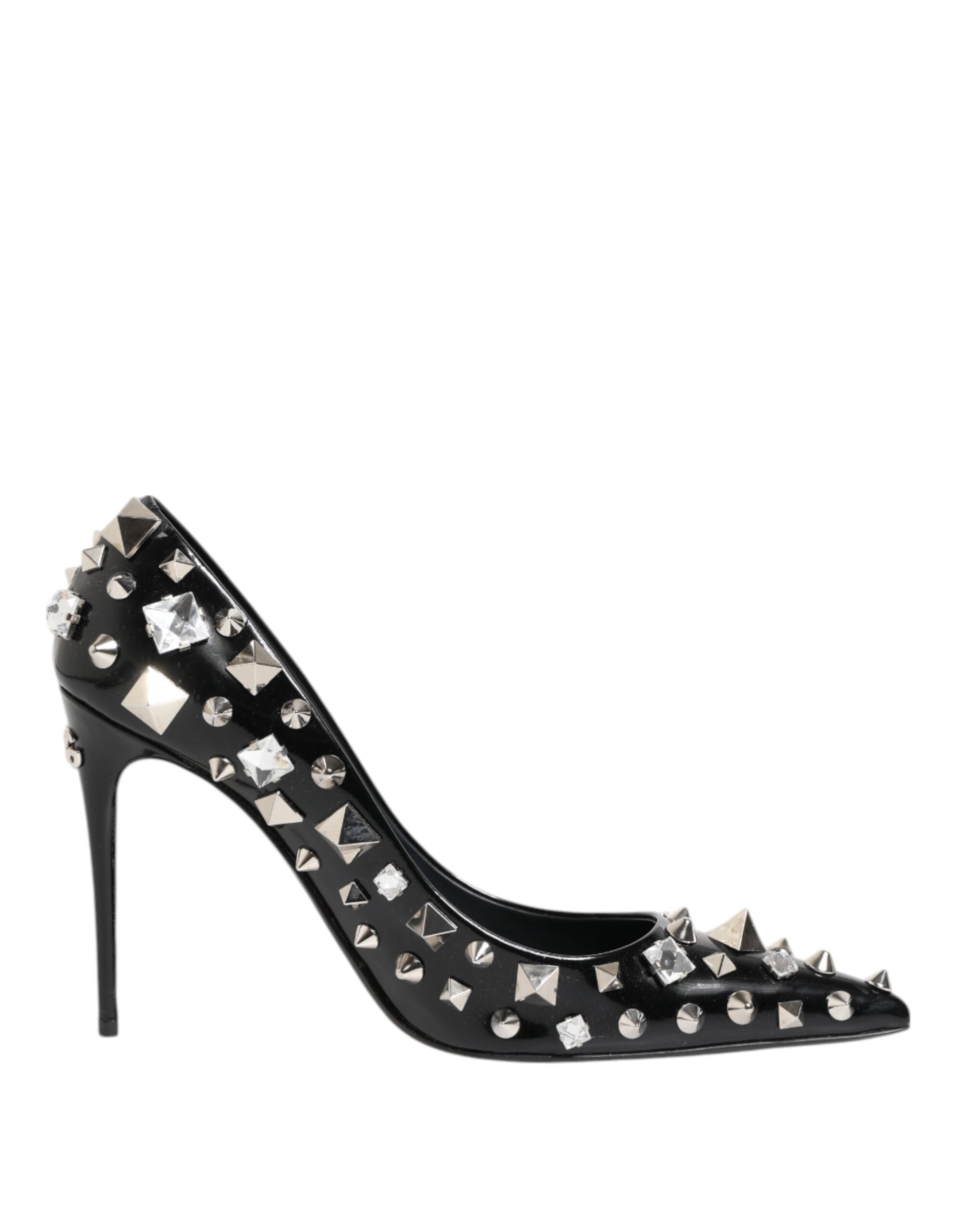 Black Crystals Studs Stiletto Pumps Shoes - ventzia