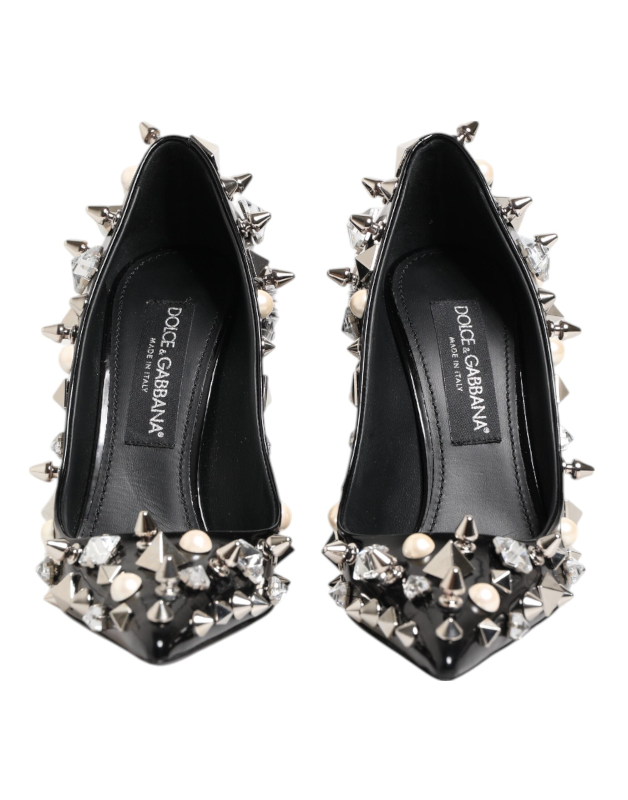 Black Crystals Studs Stiletto Pumps Shoes - ventzia