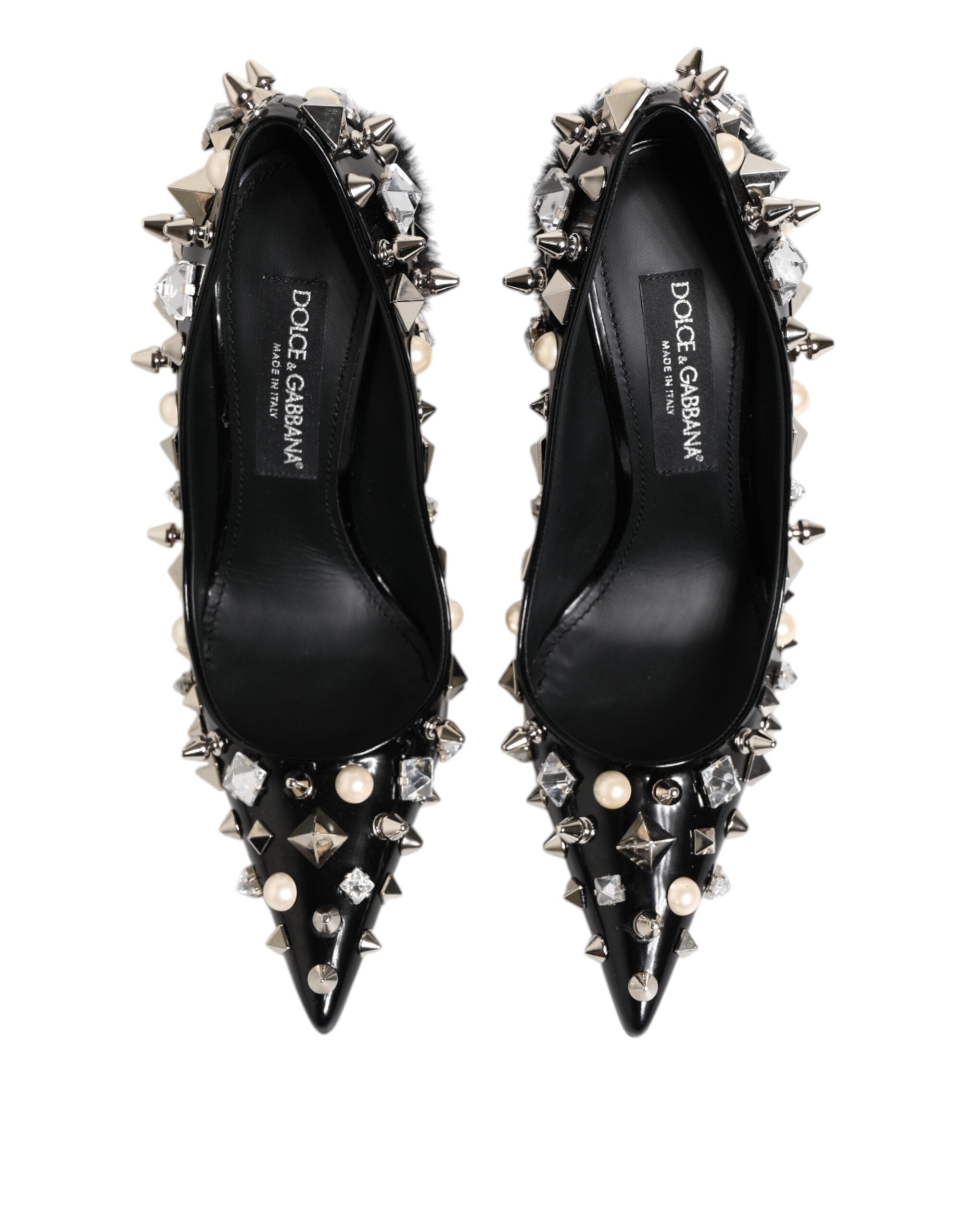 Black Crystals Studs Stiletto Pumps Shoes - ventzia