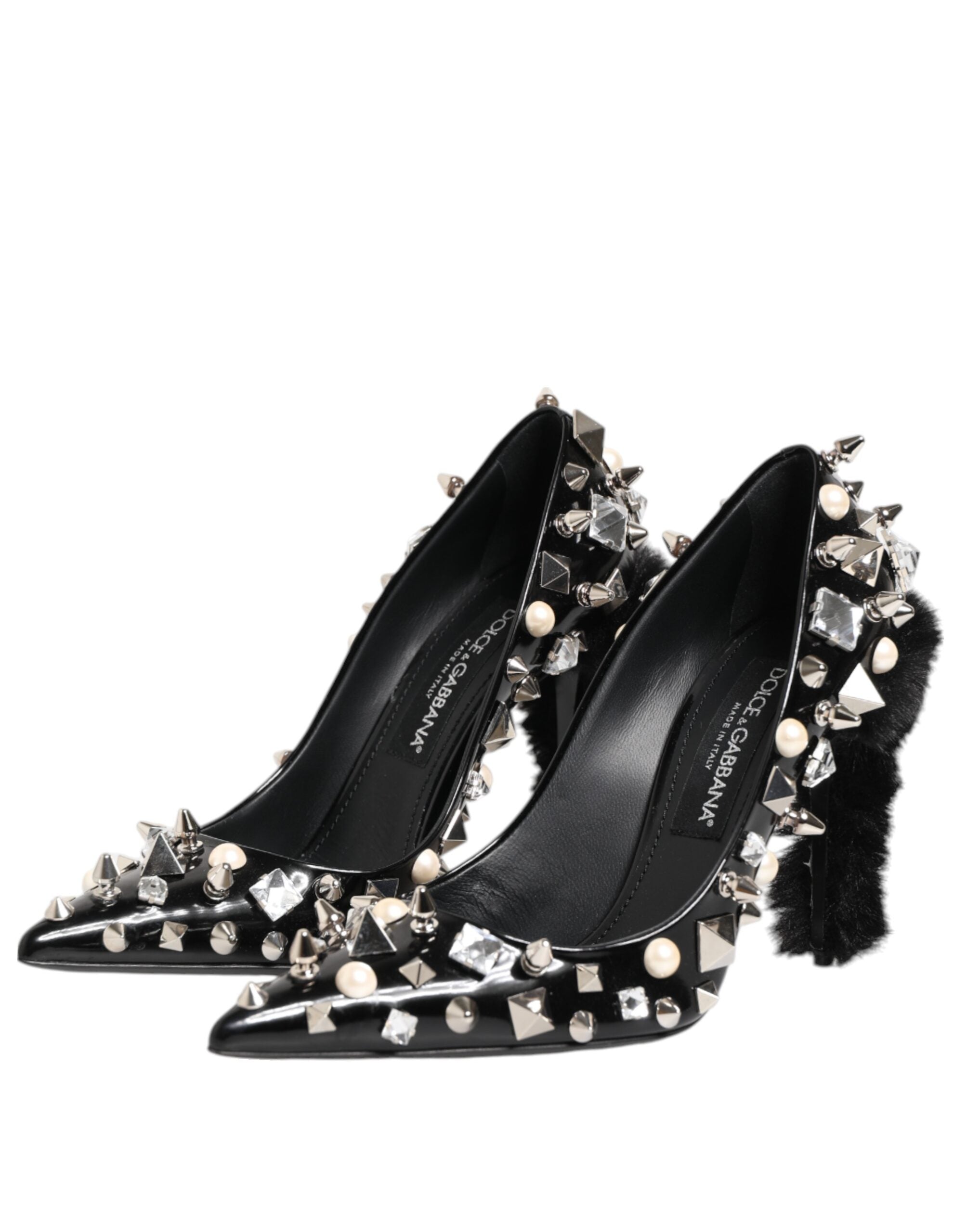 Black Crystals Studs Stiletto Pumps Shoes - ventzia