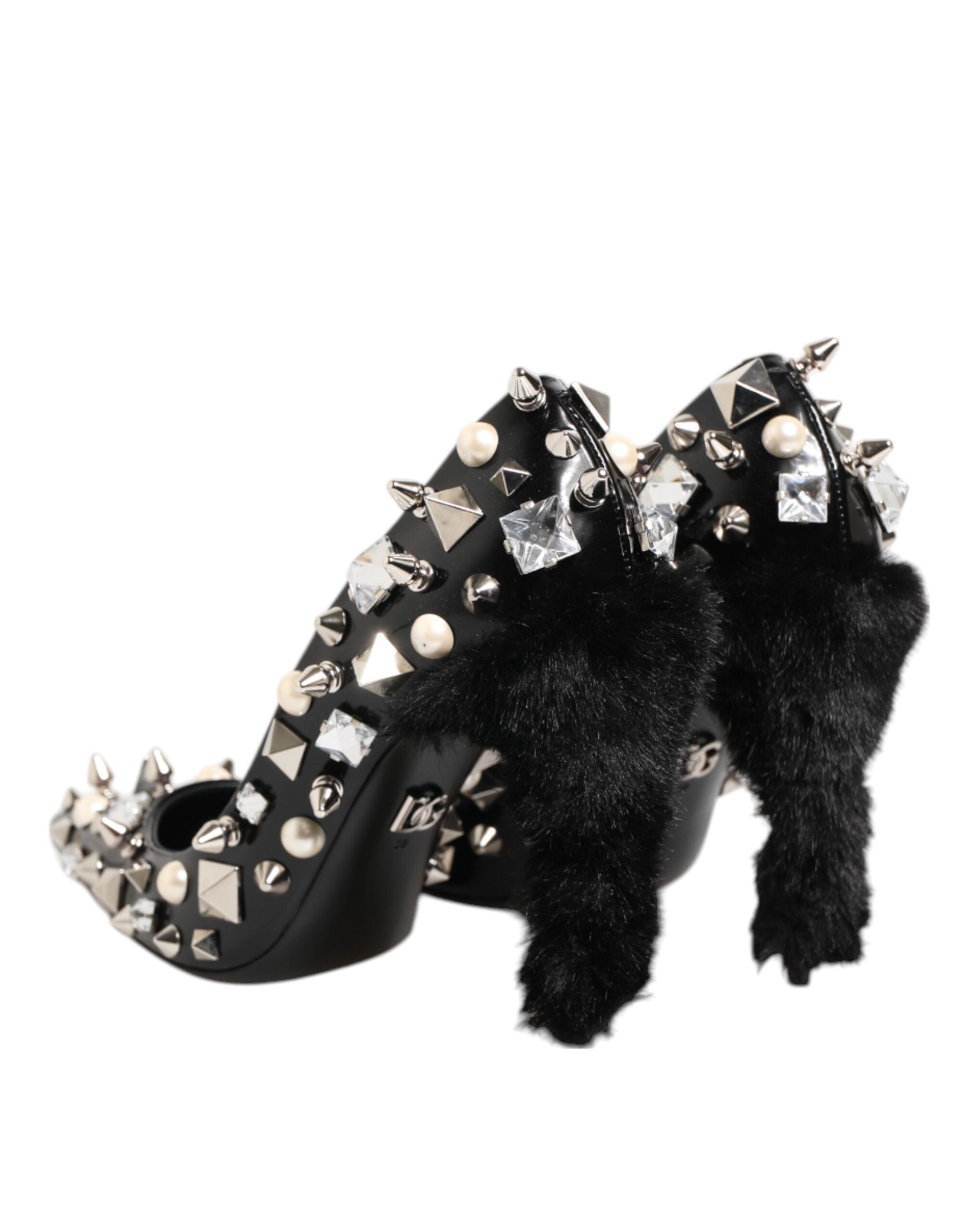 Black Crystals Studs Stiletto Pumps Shoes - ventzia