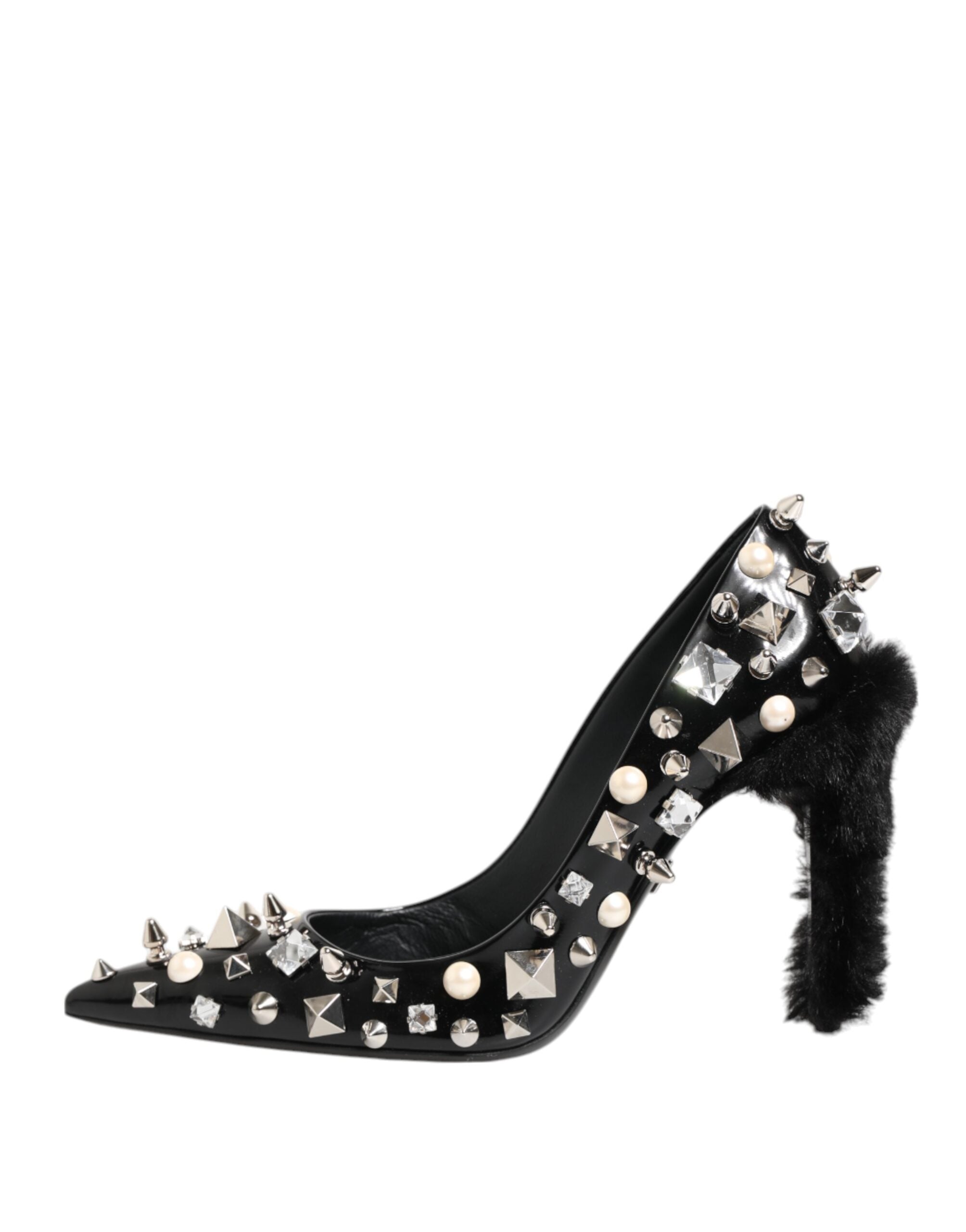 Black Crystals Studs Stiletto Pumps Shoes - ventzia