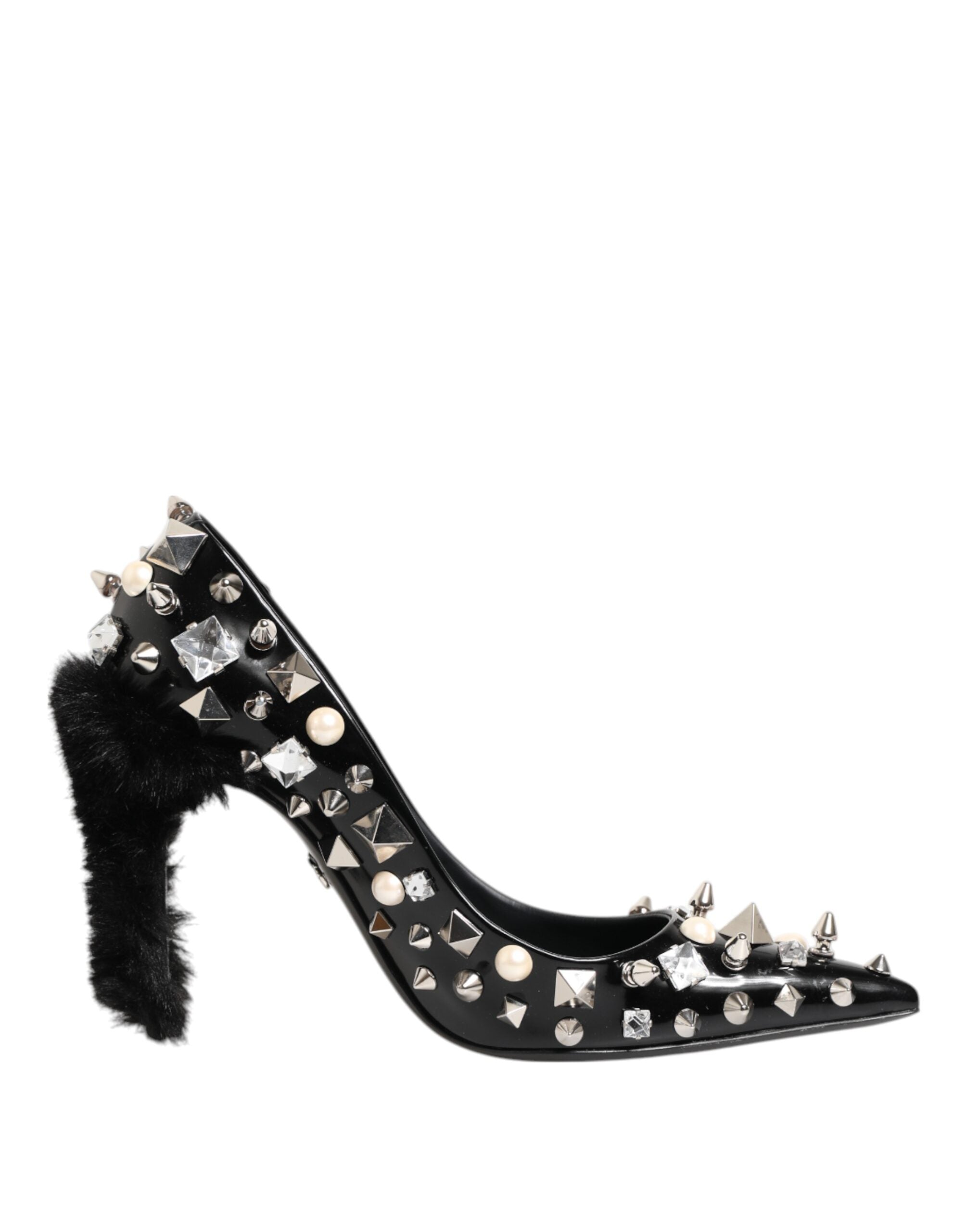 Black Crystals Studs Stiletto Pumps Shoes - ventzia