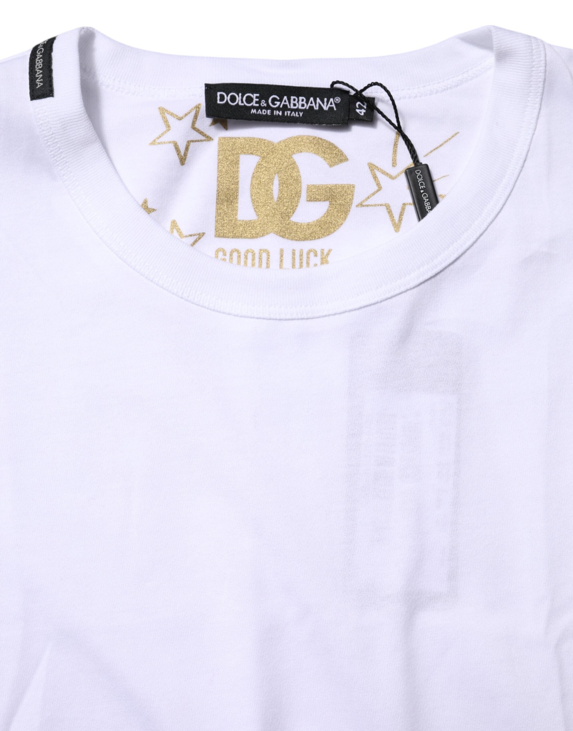 White Cotton Goodluck 2022 Crew Neck T-shirt - ventzia