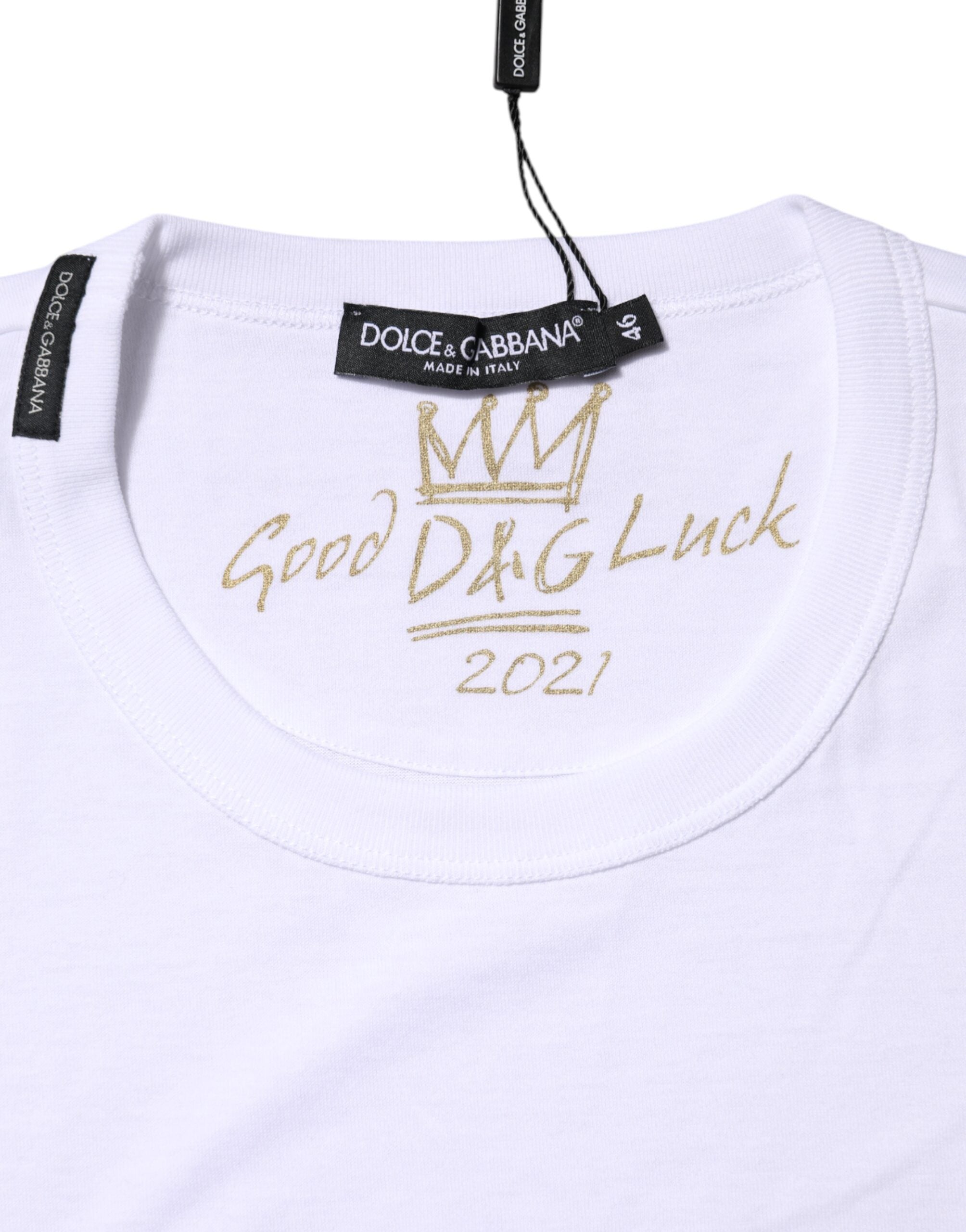 White Cotton Goodluck 2022 Crew Neck T-shirt - ventzia