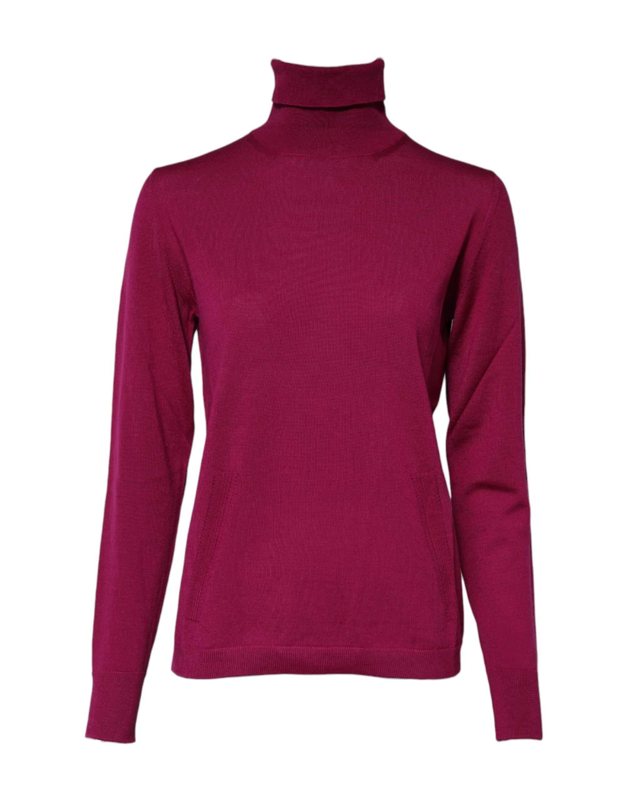 Fuchsia Wool Long Sleeves Turtleneck Sweater - ventzia
