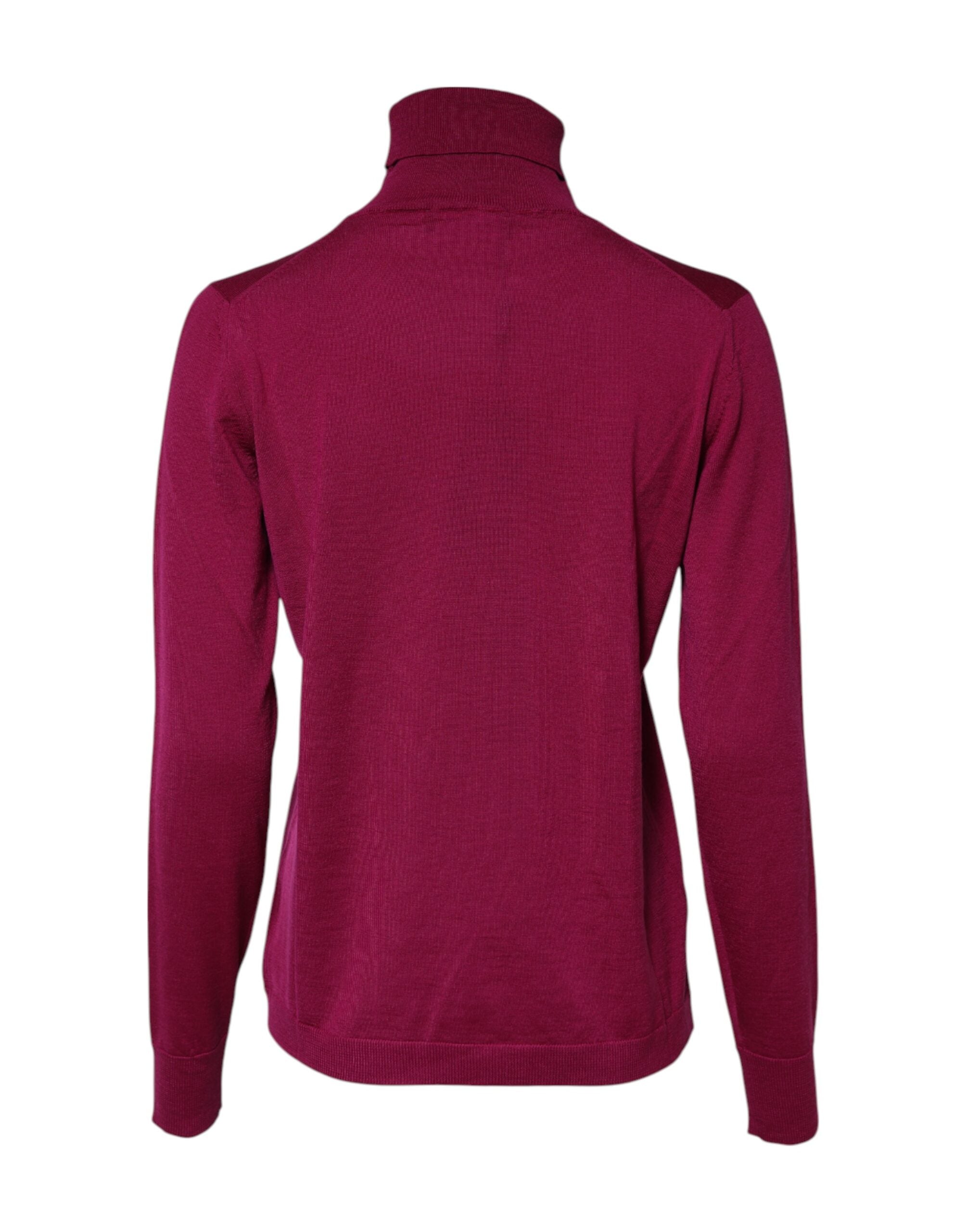 Fuchsia Wool Long Sleeves Turtleneck Sweater - ventzia