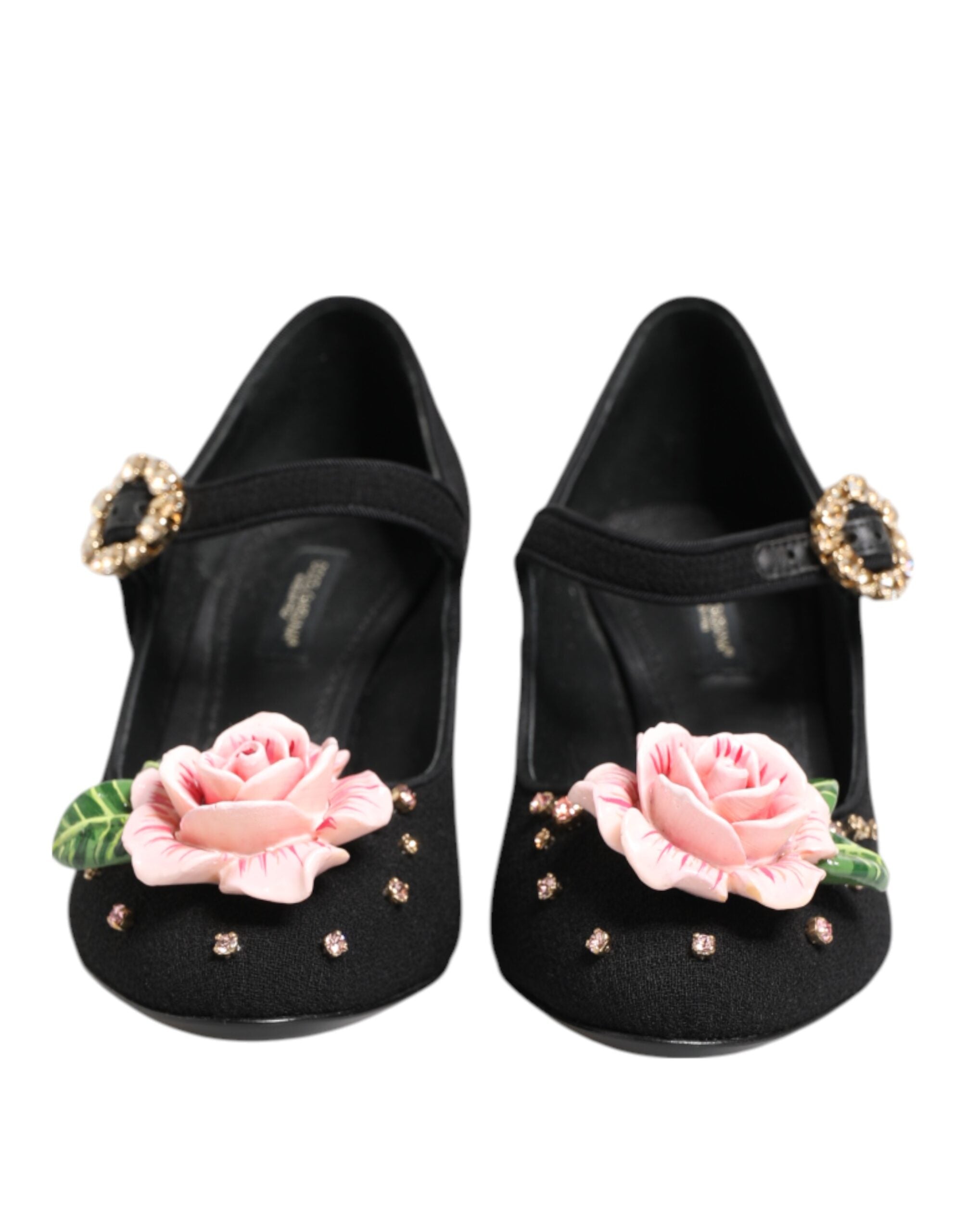 Black Flower Crystal Embellished Mary Jane Shoes - ventzia