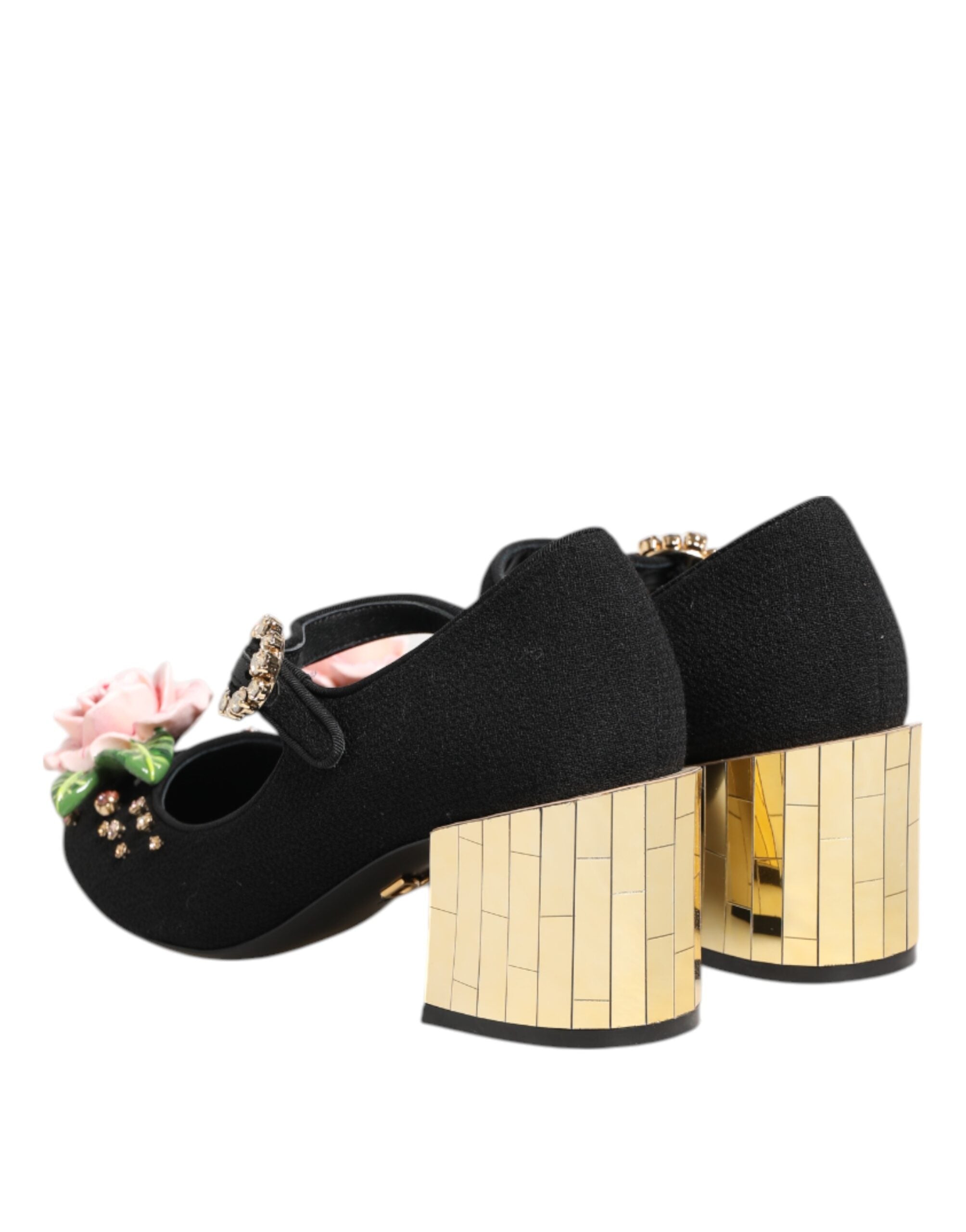 Black Flower Crystal Embellished Mary Jane Shoes - ventzia