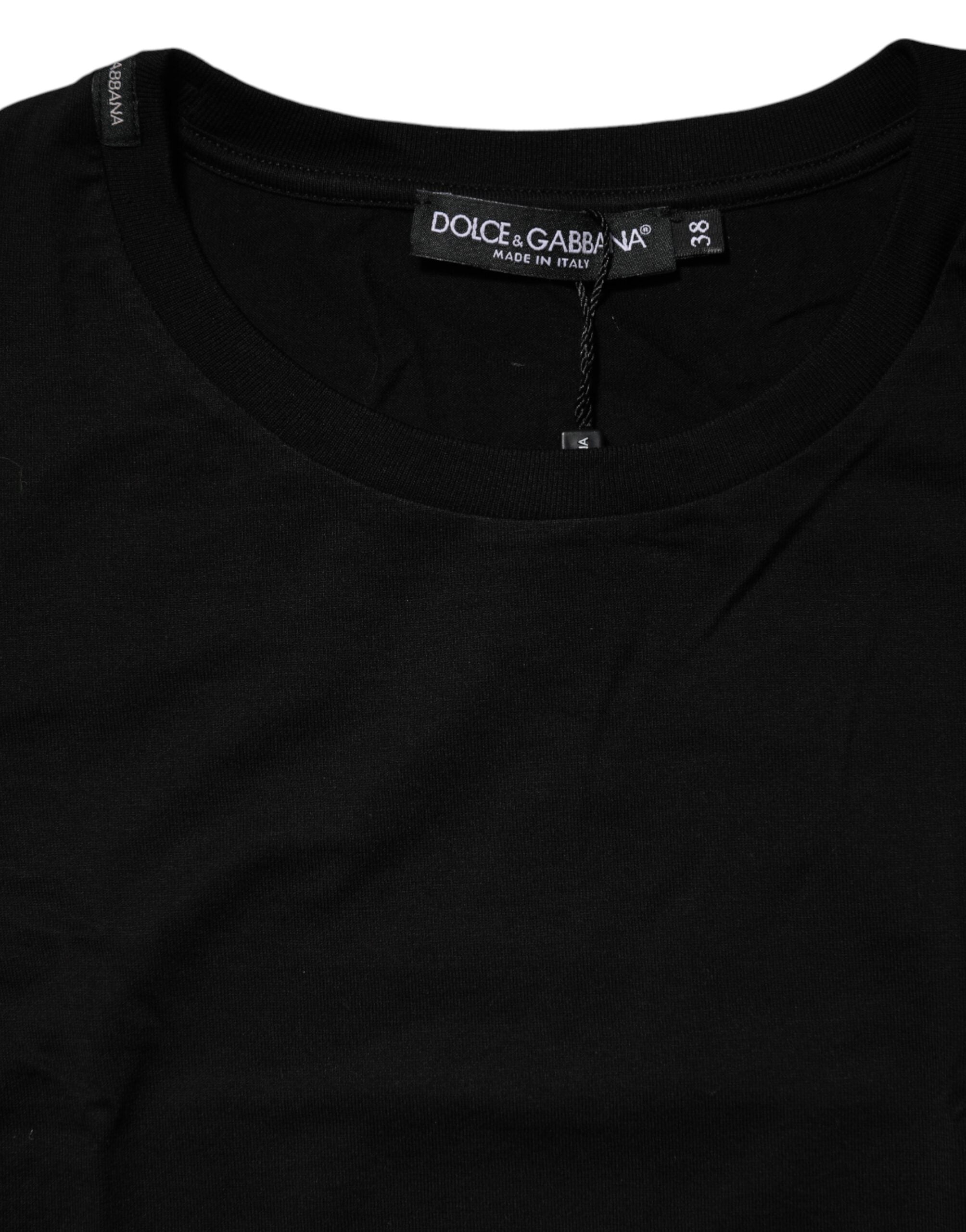 Black Short Sleeves Crew Neck Top T-shirt - ventzia