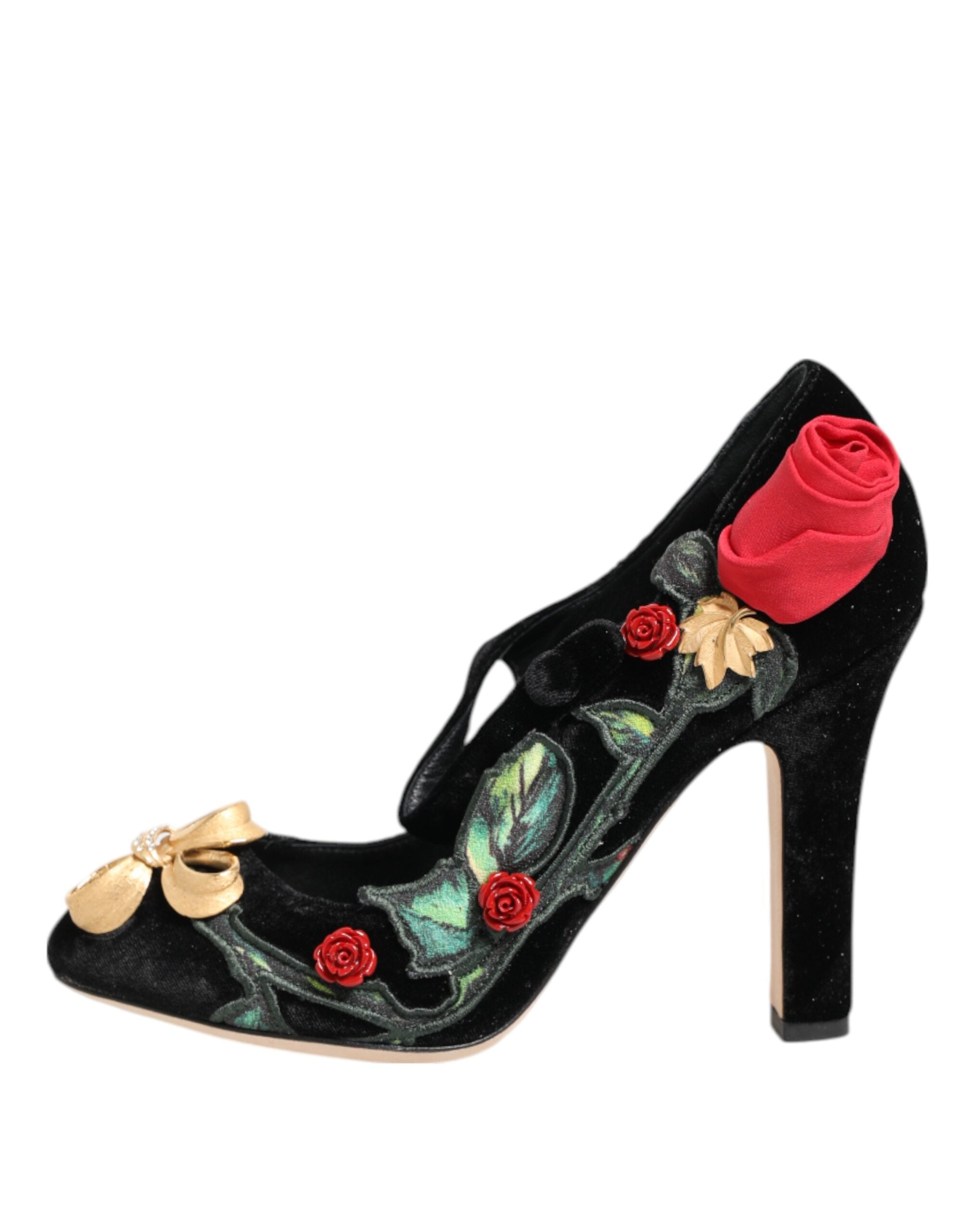 Black Roses Crystal Brooch Mary Jane Shoes - ventzia