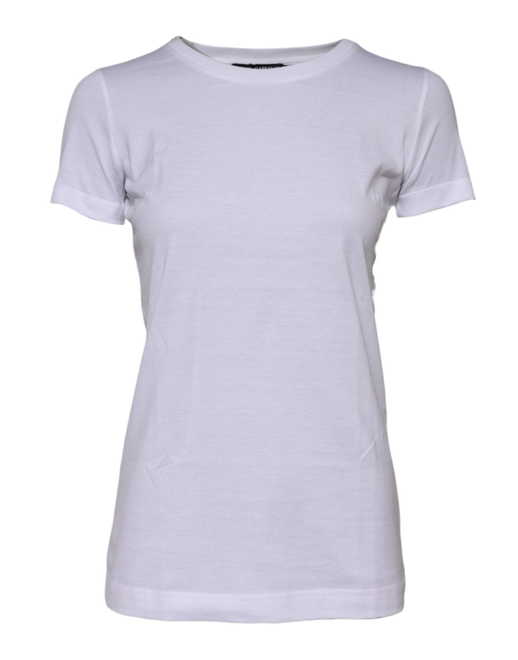White Cotton Crew Neck Short Sleeves T-shirt - ventzia