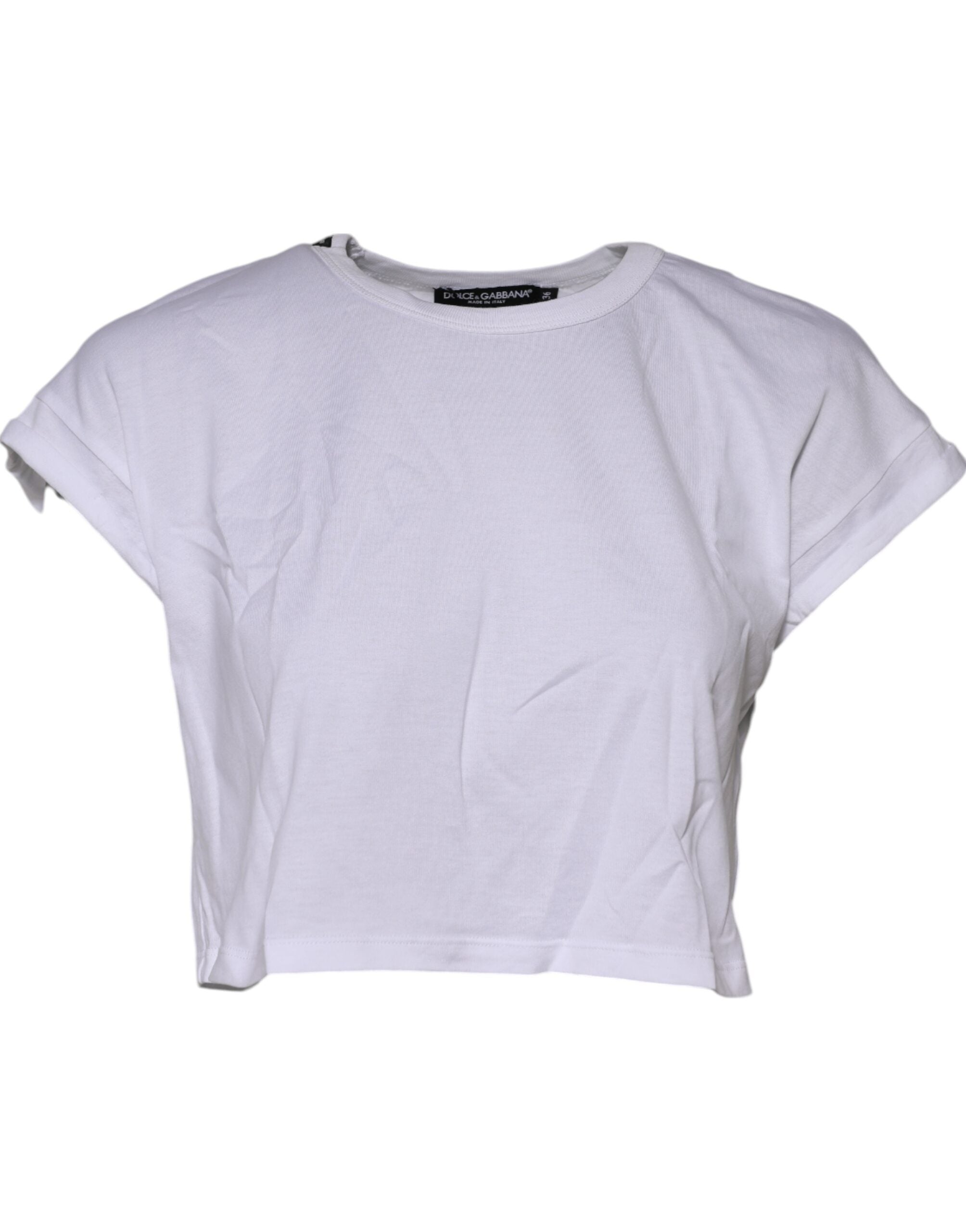 White Cotton Crew Neck Cropped Top T-shirt - ventzia