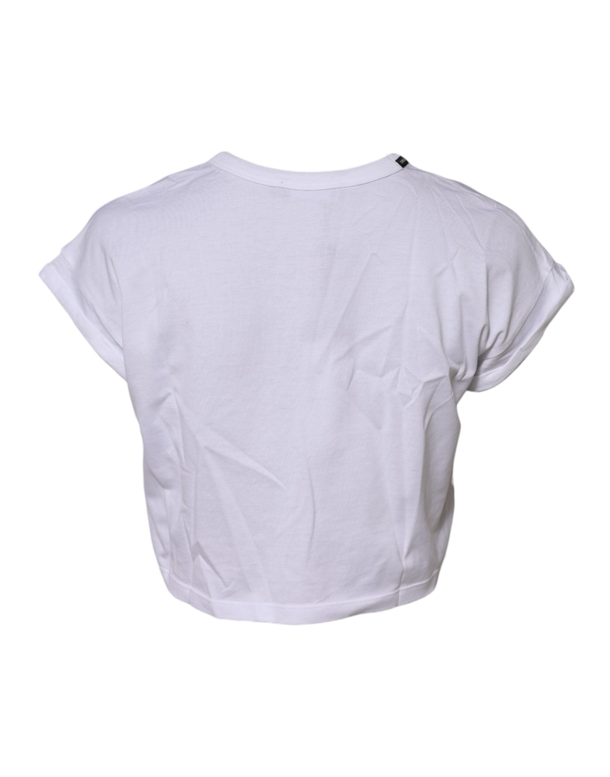 White Cotton Crew Neck Cropped Top T-shirt - ventzia