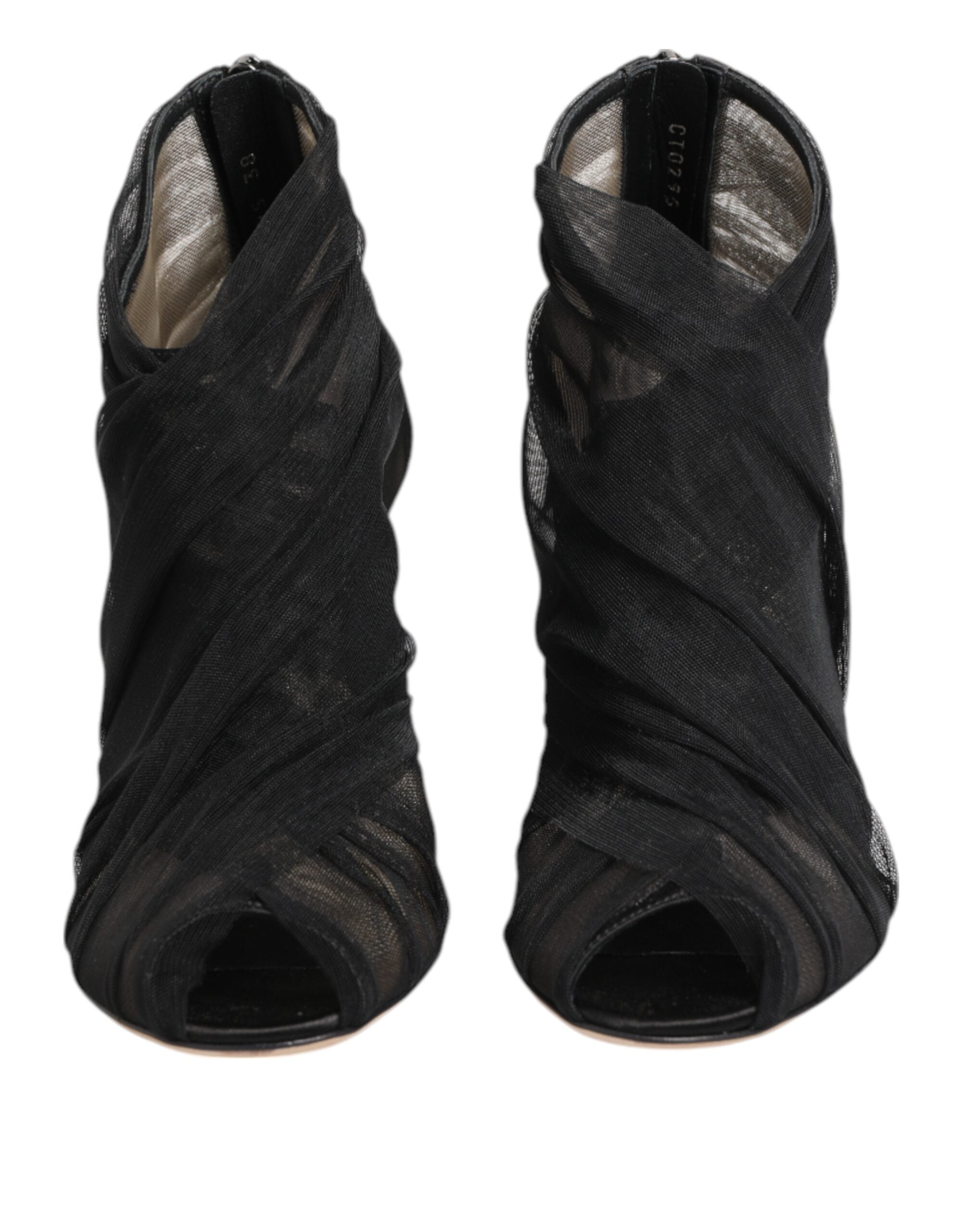 Black Mesh Stiletto Heels Ankle Boots Shoes - ventzia